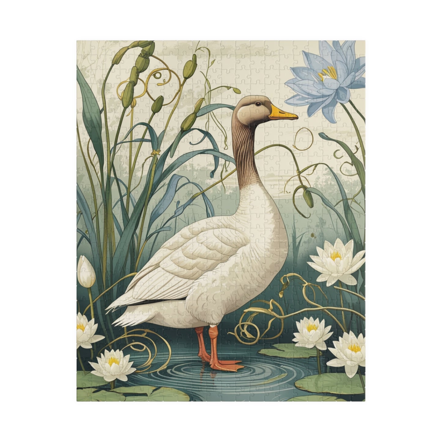 Vintage Goose Puzzle, Unique Countryside Design 110 252 520 1014-Piece Jigsaw, Goose and Cattails Artwork, Fun Family Activity, Relaxing 520 pcs (Vertical) Puzzle The Puzzle Chest