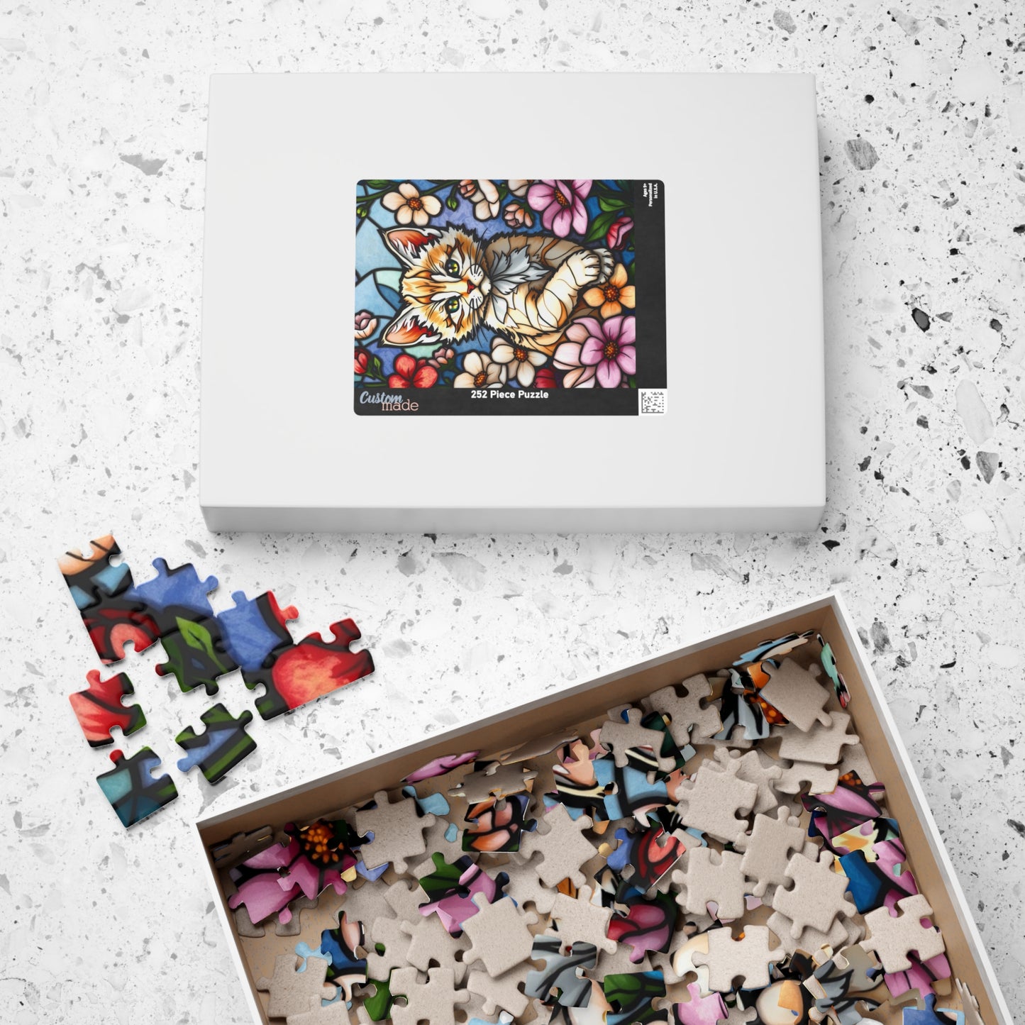 Cat Floral Stained Glass Puzzle - 110, 252, 520, 1014-piece, Fun Gift for Cat Lovers, Family Activities, Rainy Day Fun, Relaxing Hobby, Puzzle The Puzzle Chest