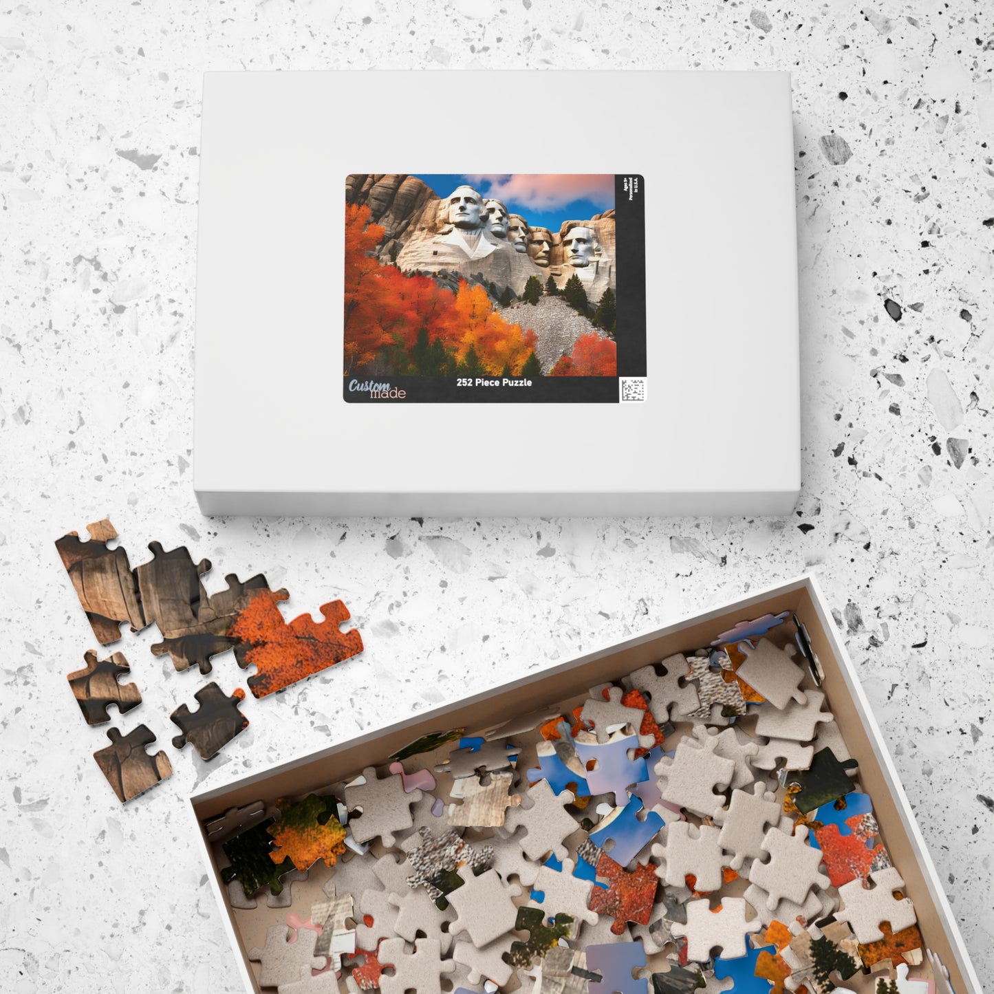 Fall Themed Mount Rushmore Jigsaw Puzzle with Autumn Leaves, Famous U.S. President South Dakota Landmark, Family Friendly Puzzle Lover Gift Puzzle The Puzzle Chest