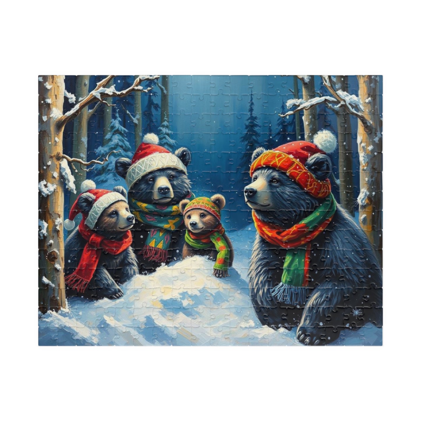Christmas Bear Family Jigsaw Puzzle - 110, 252, 520, 1014 Pieces, Gift for Winter Nights, Family Games, Holiday Traditions, Home Decor