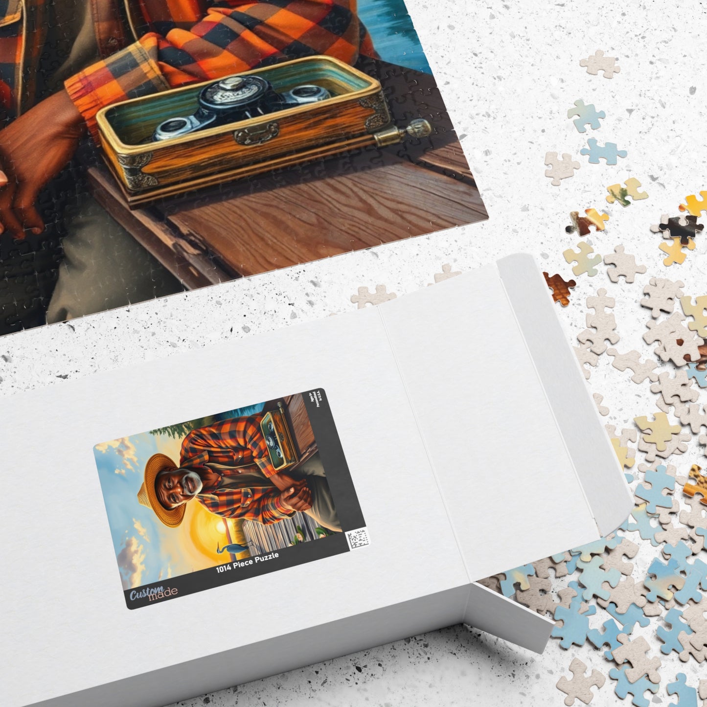 Fishing Themed Afrocentric Jigsaw Puzzle, African American Male at River, Family Bonding Activity, Nature Lovers Fathers Day Unique Gift Puzzle The Puzzle Chest