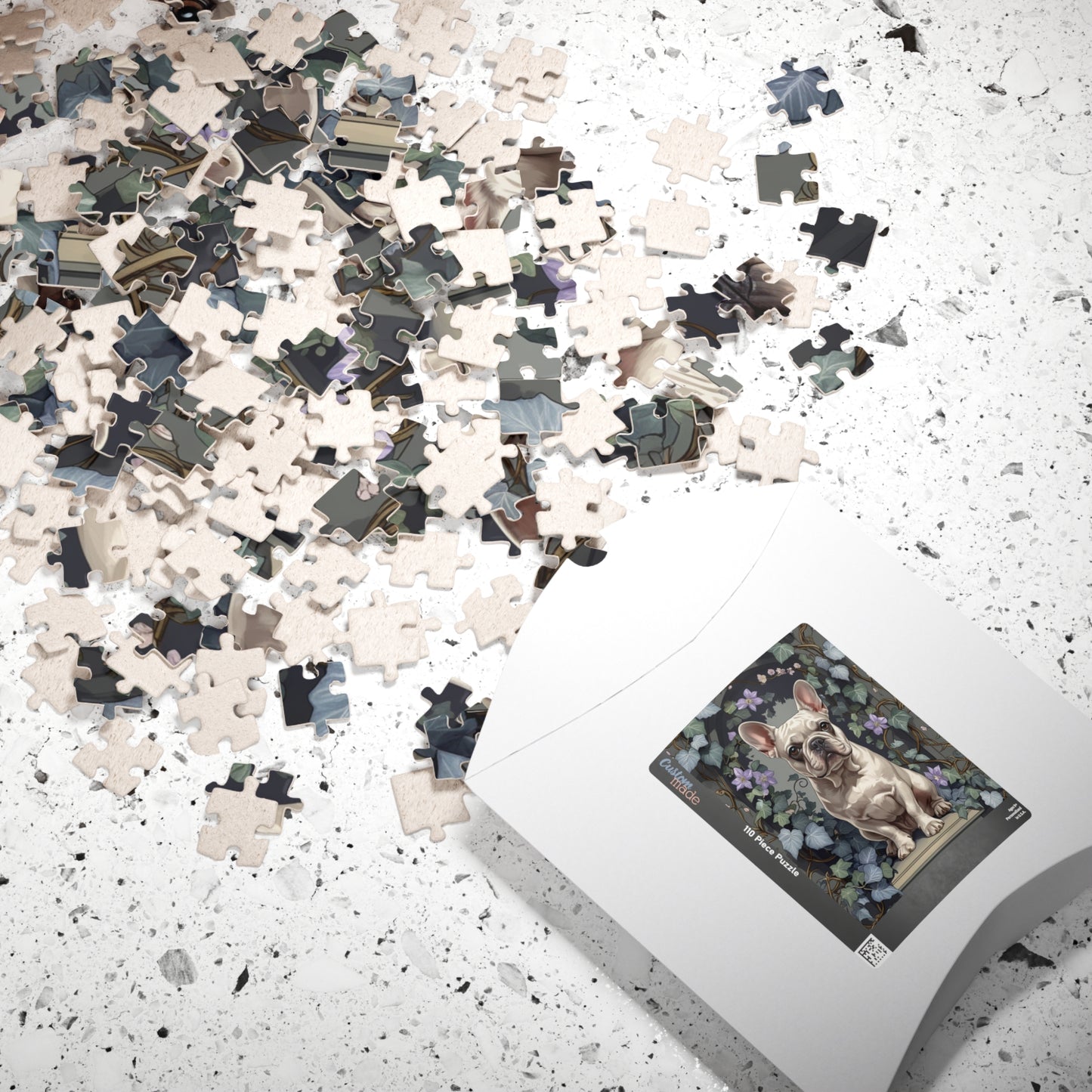 Vintage French Bulldog Jigsaw Puzzle, Floral Nature-Inspired Dog Themed Puzzle Gift for Art Lovers Dog Enthusiasts Hobbyist, Family Friendly Puzzle The Puzzle Chest