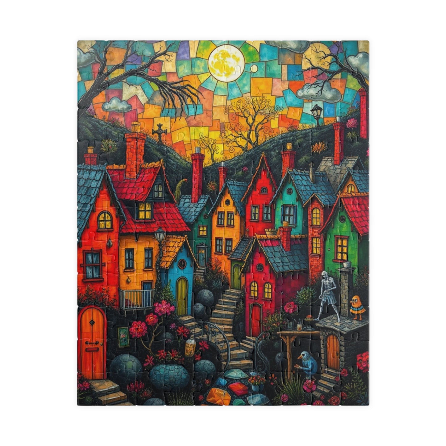 Colorful Halloween Village Jigsaw Puzzle - 110, 252, 520, 1014 Pieces, Cozy Home Decor, Fun Family Activity, Unique Gift Idea 110 pcs (Vertical) The Puzzle Chest