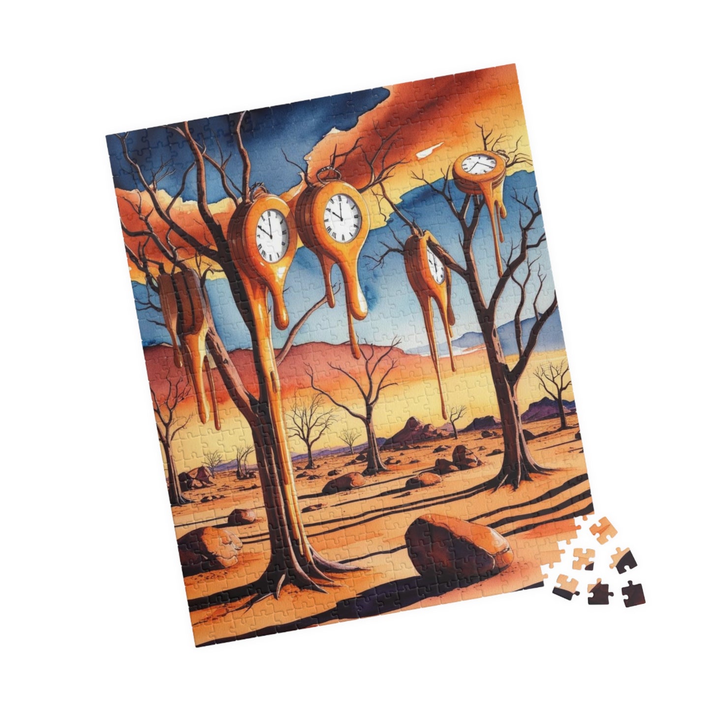 Surreal Desert Landscape Jigsaw Puzzle, Melting Clocks and Barren Trees, Mind-bending Fantasy Art Game, Salvador Dali Inspired, Giftable Puzzle The Puzzle Chest