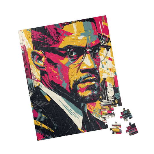 Malcolm X Civil Rights Leader Puzzle – Afrocentric Pop Art, Historical Black Man Art, Geometric Bold Colors, Educational African American Tribute Gift 110 pcs (Vertical) Puzzle The Puzzle Chest