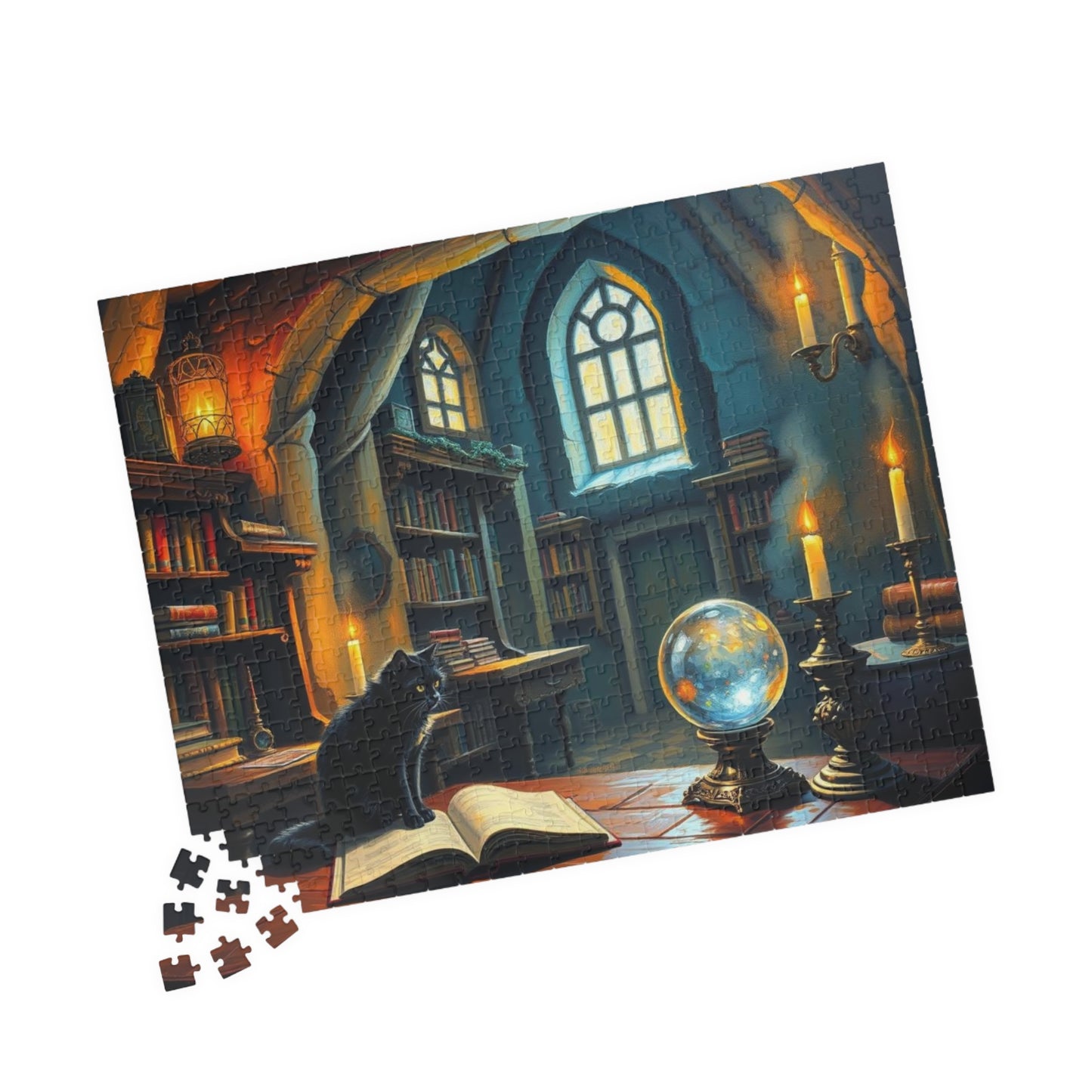 Mystical Library Puzzle, Enchanting Artwork Jigsaw, Cozy Game Night Activity, Cat Lovers Gift Puzzle The Puzzle Chest
