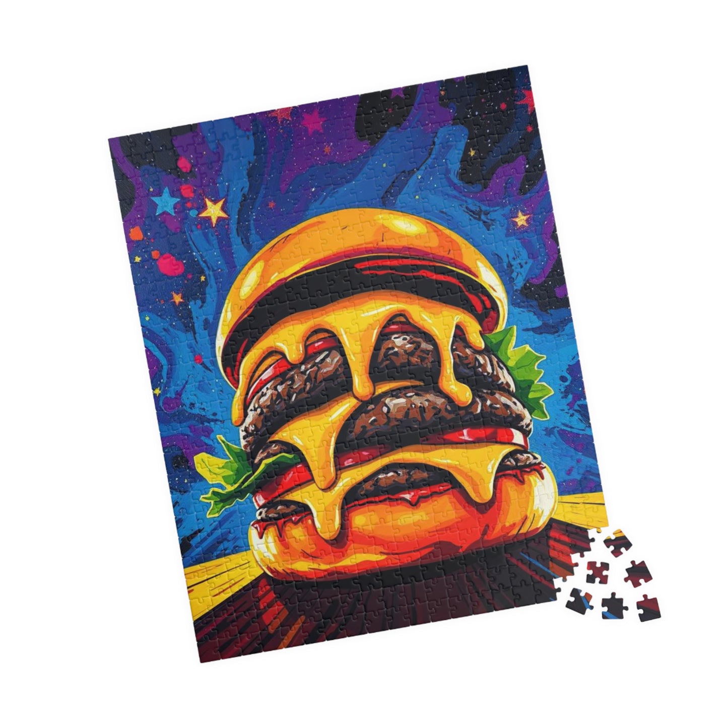 Cheesy Burger Puzzle | Fun Pop Art Jigsaw Game for Foodies, Colorful Unique Gift for Friends, Family Game Night Brain Teaser, Burger Lovers Puzzle The Puzzle Chest