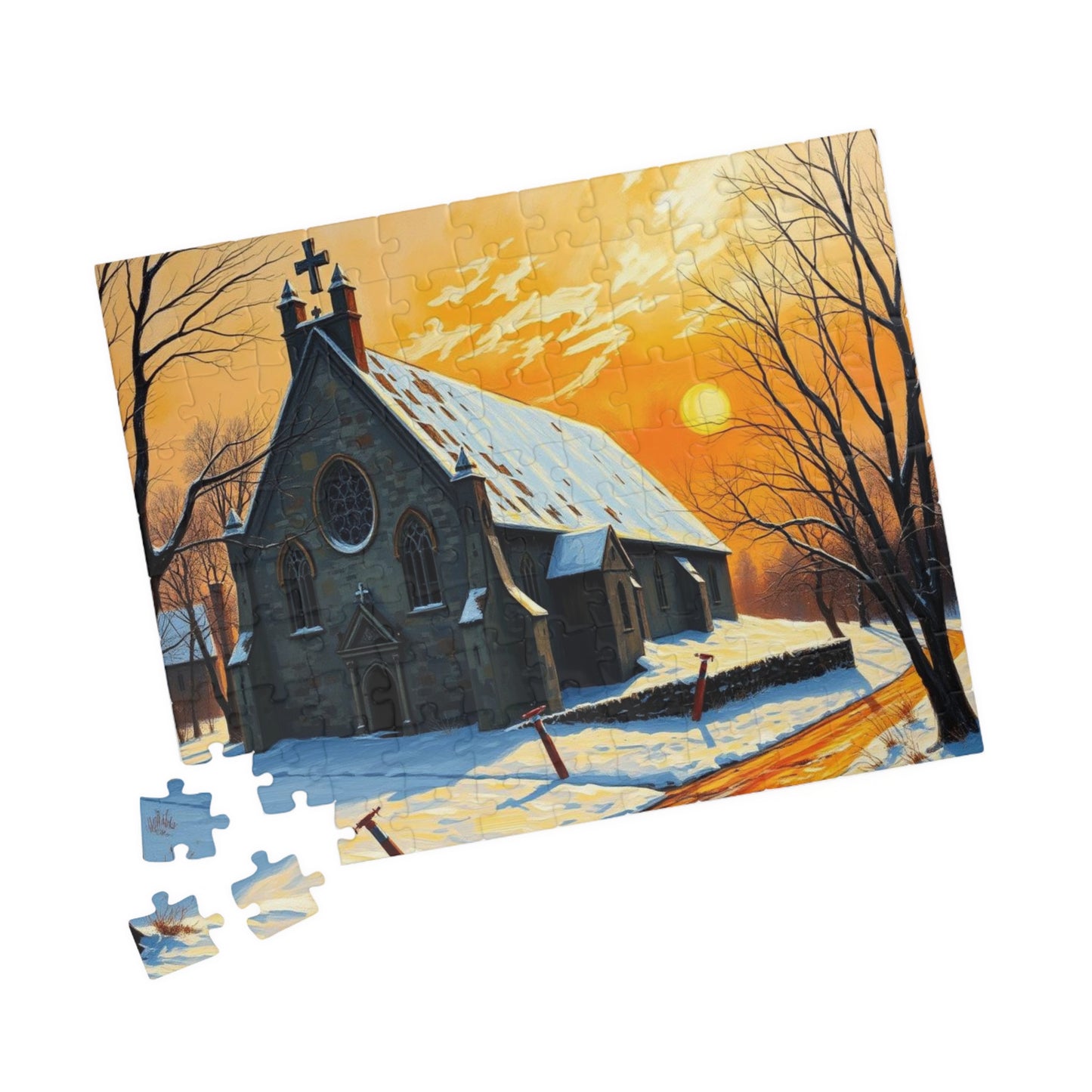 Twilight Cathedral Jigsaw Puzzle - Mystical Winter Chapel, Gothic Art Print, Dark Fantasy Art Gift for Puzzle Enthusiasts, Holiday Activity Puzzle The Puzzle Chest