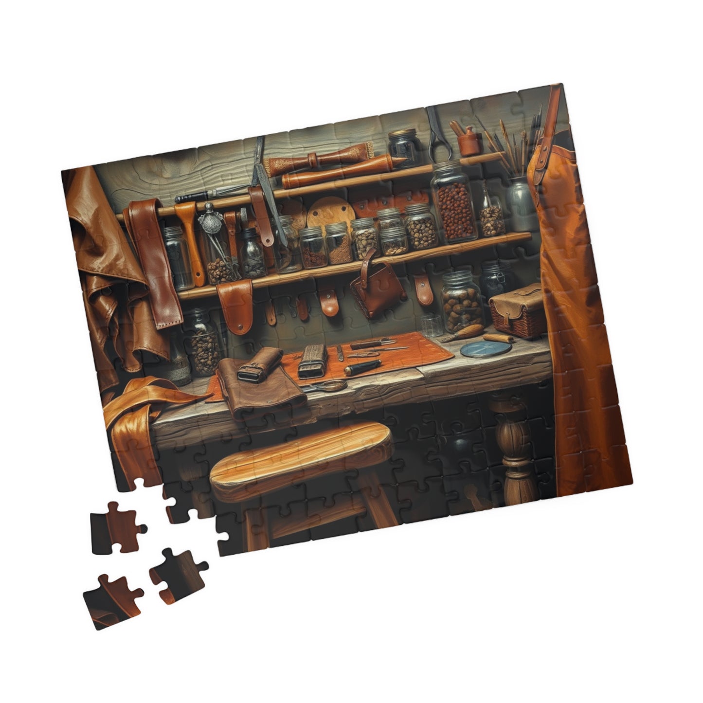 Rustic Leatherworking Bench Puzzle (110-1014 Piece), Leathercraft Work Studio Jigsaw Game, Relaxing Activity for Craft and Puzzle Enthusiast Puzzle The Puzzle Chest