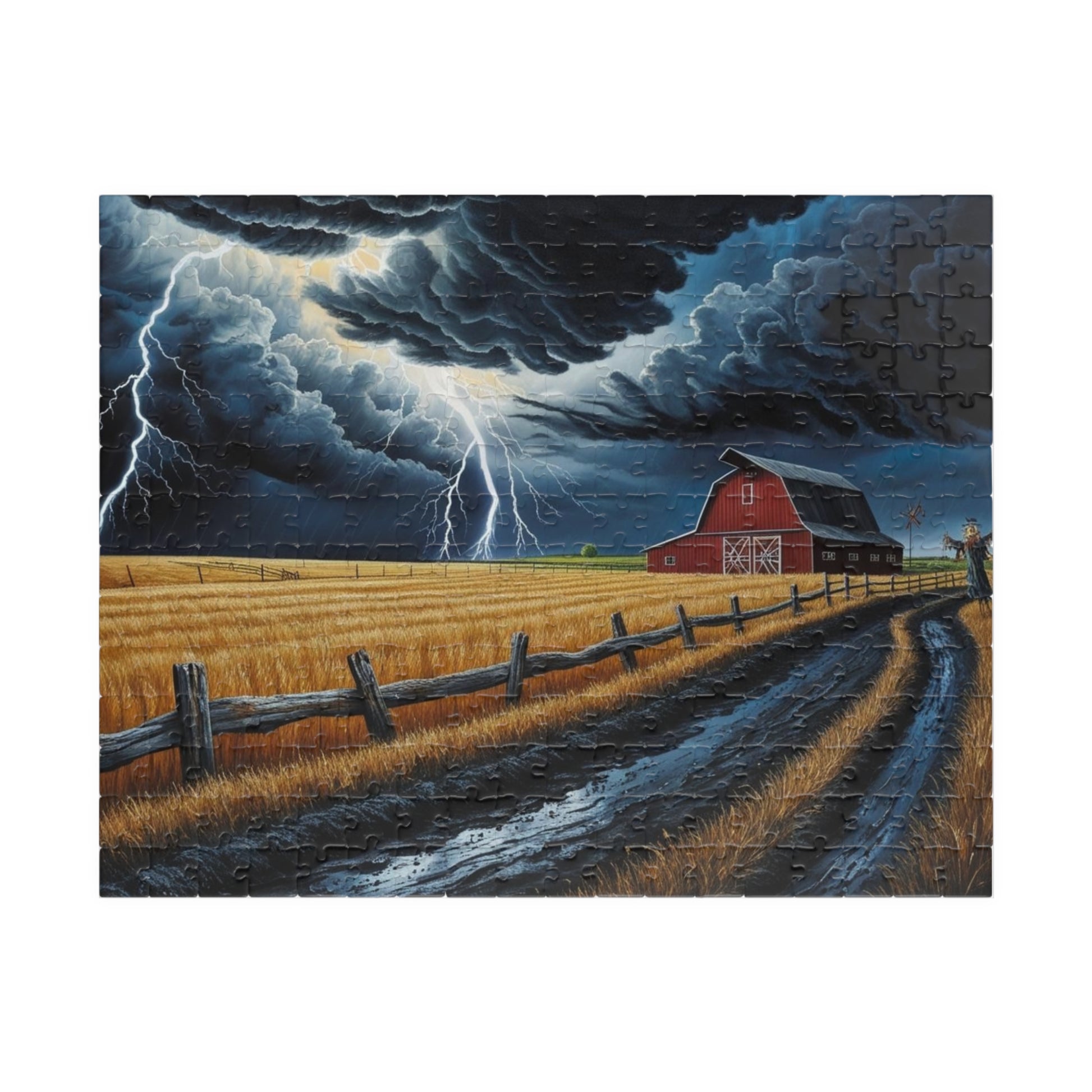 Stormy Barn Scene Puzzle | Relaxing Home Activity, Farmhouse Decor, Family Game Night, Nature Lover Gift, Rainy Day Fun 252 pcs (Horizontal) Puzzle The Puzzle Chest