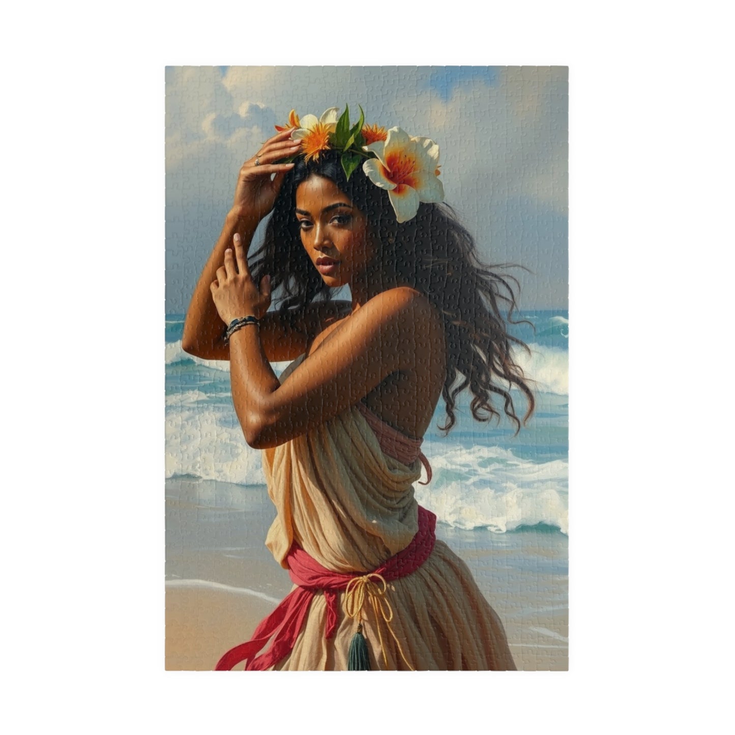 Polynesian Cultural Jigsaw Puzzle, Hula Dancer Beach Scene, Coastal Art-Inspired Quiet Time Activity for Puzzle Lover Art Enthusiast, Gift 1014 pcs (Vertical) Puzzle The Puzzle Chest
