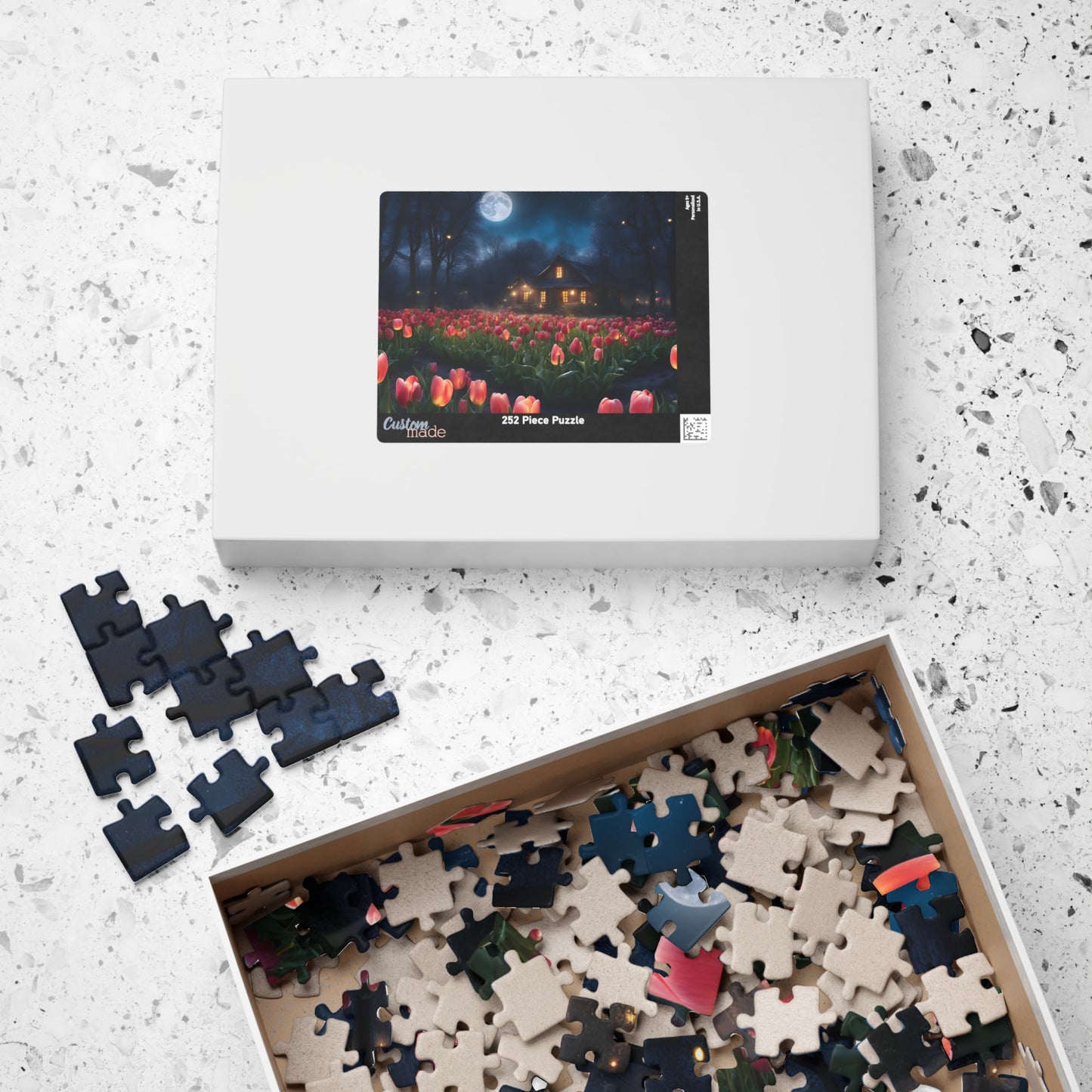Moonlit Tulip Field Puzzle - Cozy Nighttime Landscape Puzzle, Nostalgic Vibe, Perfect Gift for Puzzle Lover, Fun Family Activity, Relaxation Puzzle The Puzzle Chest
