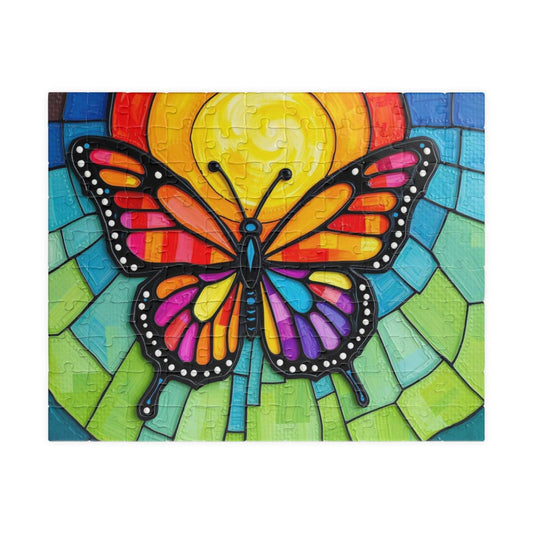 Multicolored Wings Butterfly Puzzle, Stained Glass Style 110-1014 Piece Jigsaw Game, Mindfulness Activity, Family Fun, Holiday Birthday Gift 110 pcs (Horizontal) Puzzle The Puzzle Chest