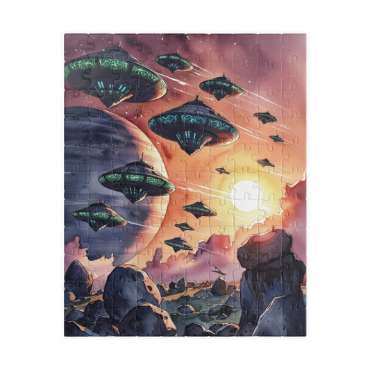 Space Fleet Puzzle, Alien Spaceship Jigsaw Game, Ringed Planet Asteroid Field Puzzle 110-1014 Piece, Sci-Fi Gift, Space Lover, Fun Hobby 110 pcs (Vertical) Puzzle The Puzzle Chest