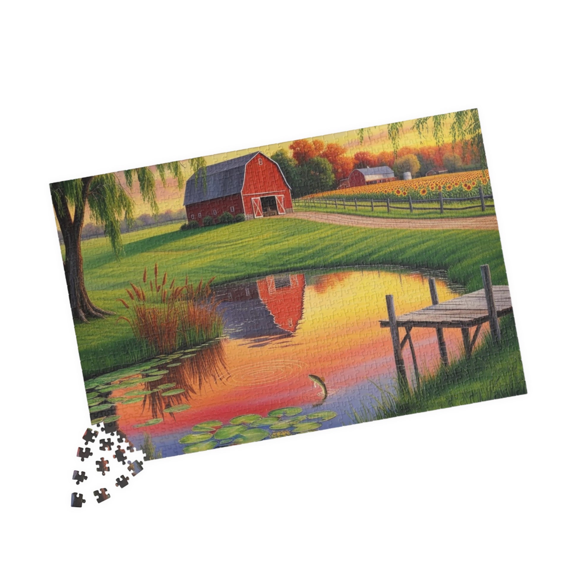 Farm Pond Puzzle, Scenic Nature Landscape Jigsaw Game, Perfect for Family Fun, Cozy Nights, Gifts Puzzle The Puzzle Chest