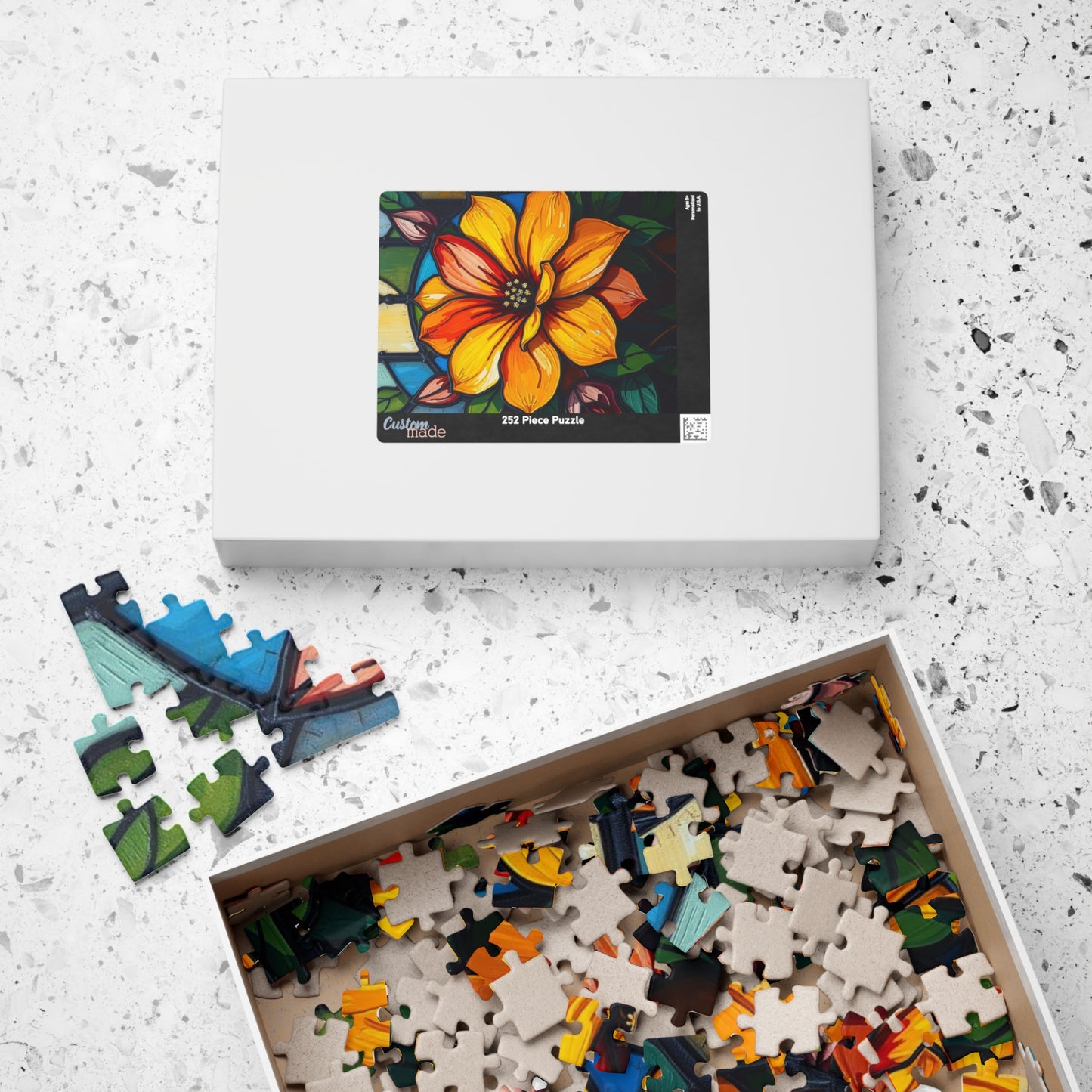 Petals of Light Stained Glass Style Floral Puzzle, 110-520 Piece Jigsaw, Home Décor, Brain Teaser, Gift for Puzzle Lovers, Family Activity