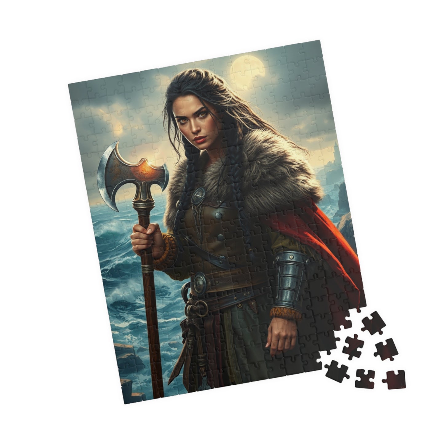 Viking Jigsaw Puzzle 110-1014 Piece, Medieval Era Woman Warrior on Stormy Sea, Norse Mythology, Gift for Puzzle Enthusiast, Mindful Activity Puzzle The Puzzle Chest