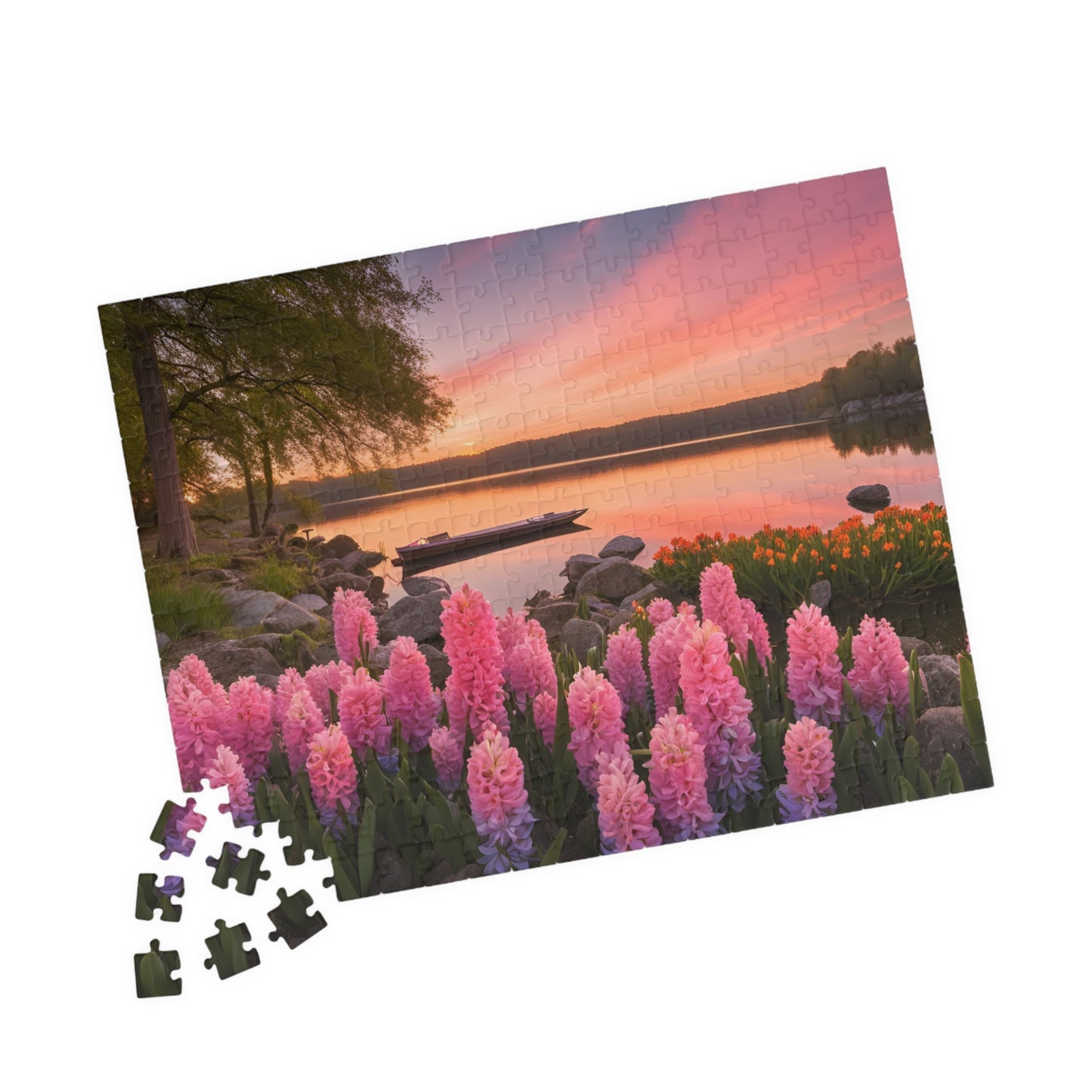Puzzle - Lakeside Sunset Hyacinths, 110, 252, 520, 1014-piece, Jigsaw Game, Relaxing Hobby, Nature Scene, Mindfulness Activity, Floral Puzzle The Puzzle Chest