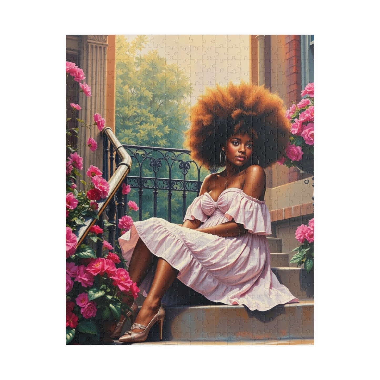 African American Woman Puzzle, Black Lady on Porch Jigsaw Game, Afrocentric Gift for Adults, Unique Puzzle Black Art 520 pcs (Vertical) Puzzle The Puzzle Chest