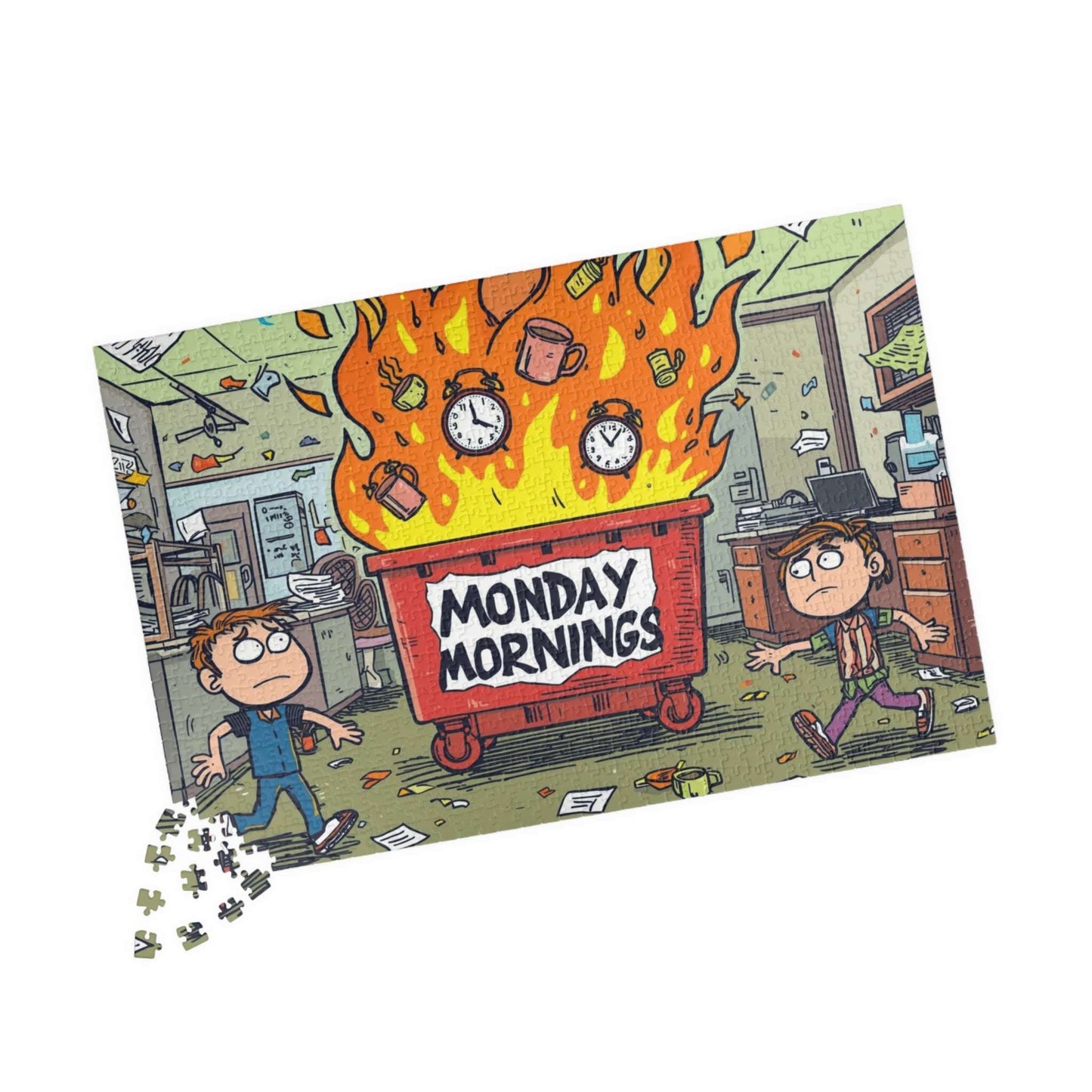 Monday Mornings Puzzle - Dumpster Fire Meme Jigsaw, Funny Office Holiday Birthday Gift for Coworkers, Work Humor Puzzle 1014 pcs (Horizontal) Puzzle The Puzzle Chest