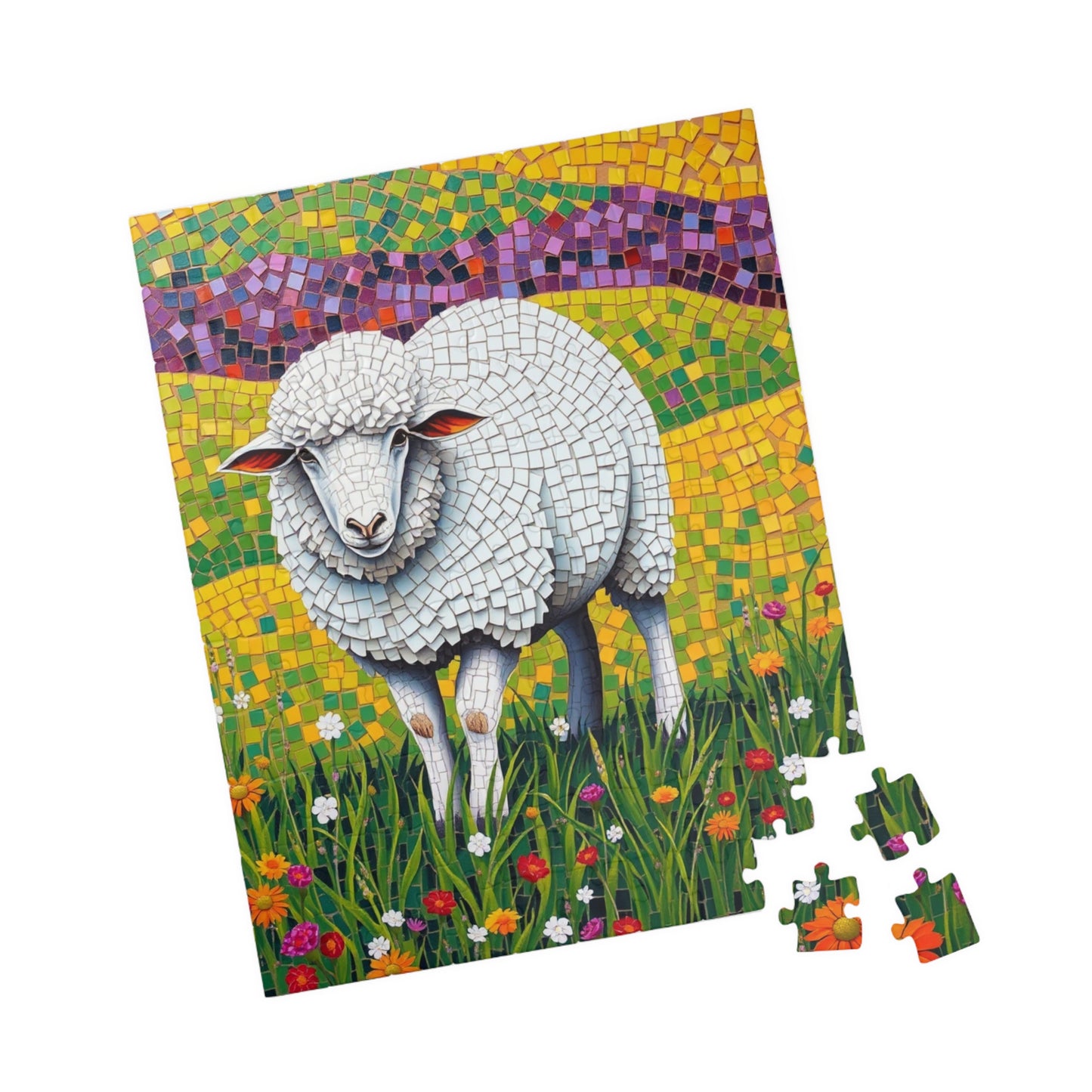 Mosaic Sheep Puzzle, Lamb Grazing in Colorful Flower Meadow, 110-1014-piece Animal Themed Jigsaw Game, Relaxing Hobby, Mindfulness Activity Puzzle The Puzzle Chest