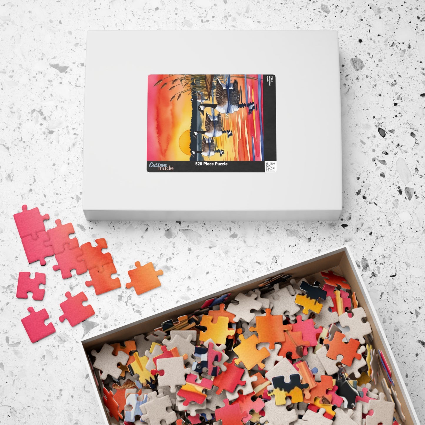 Puzzle, Geese Gliding Across Glassy Lake, 110 252 520 1014-Piece Sunset Jigsaw Game, Relaxing Activity, Bird Lovers Gift, Wildlife Art Puzzle The Puzzle Chest