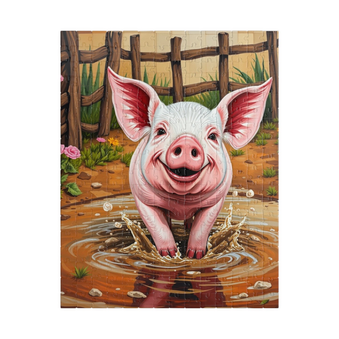Cute Pig Mosaic Puzzle, Rustic Farm Animal Splashes in Mud, Farm-Themed Jigsaw Tabletop Game for Adults, Unique Animal Lover Gift, Mindful 252 pcs (Vertical) Puzzle The Puzzle Chest