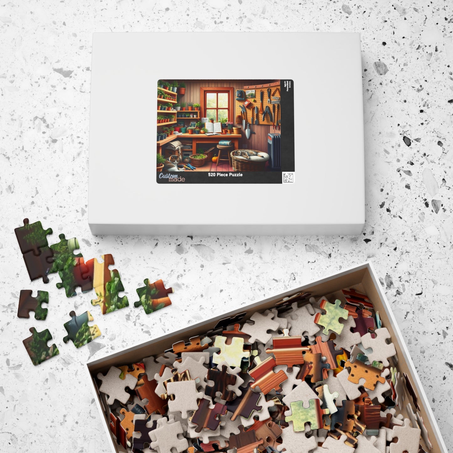 Quaint Garden Workshop Puzzle with Herbs, Tools, and Tabby Cats, Challenging Jigsaw Game, Plant Gardening Lover Best Unique Gift, Mindful Puzzle The Puzzle Chest