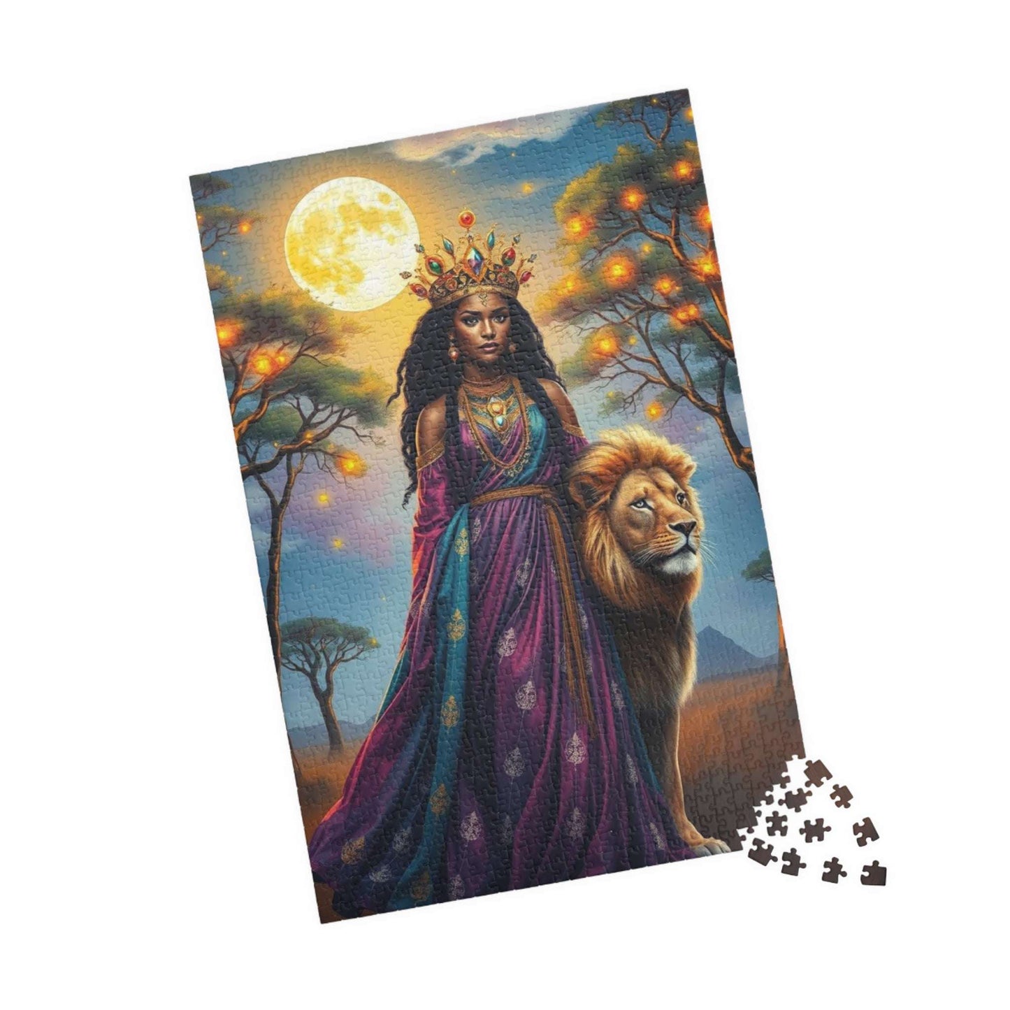Moonlit African American Princess Puzzle - Savannah Night Jigsaw, Black Woman Art, Afrocentric Artwork 1014 pcs (Vertical) Puzzle The Puzzle Chest