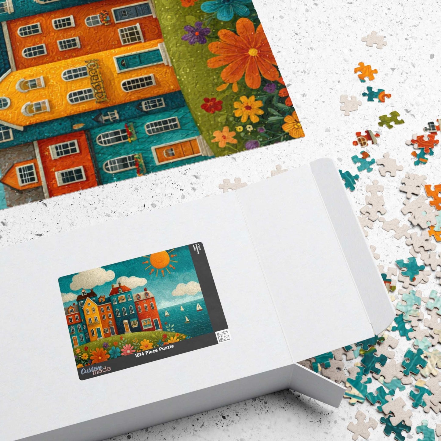 Seaside Village Jigsaw Puzzle - Coastal Ocean Scene, Colorful Beach Town with Bright Flowers, Sailboats, and Sun Puzzle The Puzzle Chest