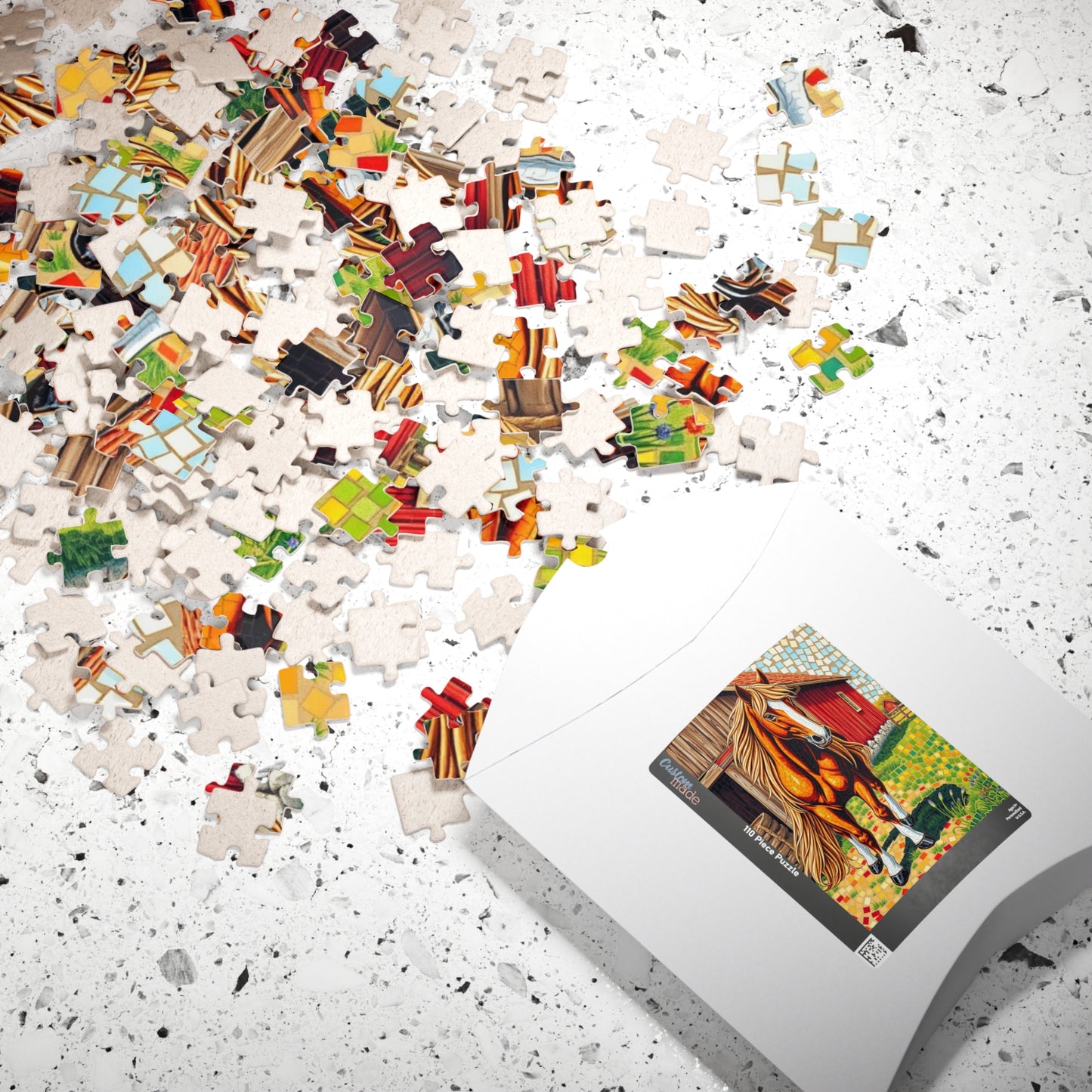 Flowing Mane Horse Puzzle, Cozy Barn Farmyard Scene, Mosaic Animal Art Jigsaw Game for Equestrian Fans, Best Unique Puzzle Fanatic Gift Puzzle The Puzzle Chest