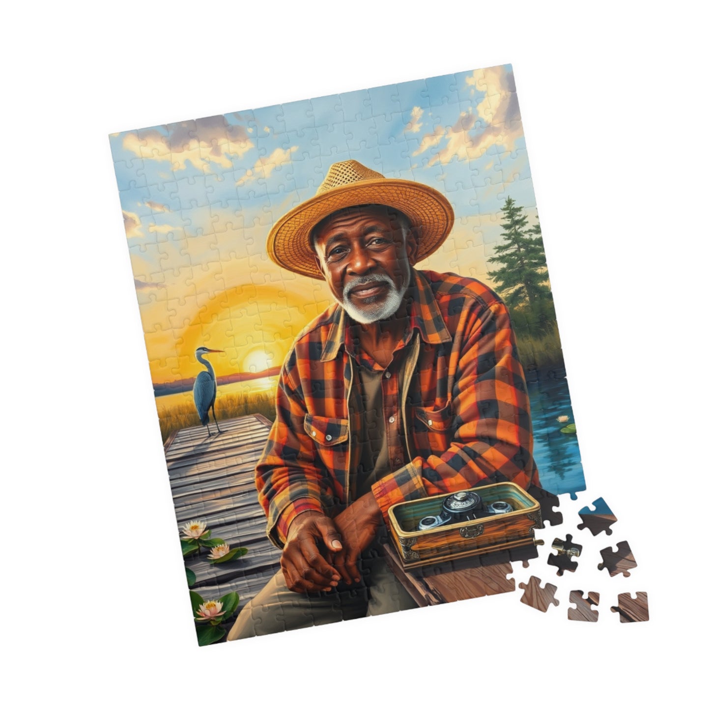 Fishing Themed Afrocentric Jigsaw Puzzle, African American Male at River, Family Bonding Activity, Nature Lovers Fathers Day Unique Gift Puzzle The Puzzle Chest