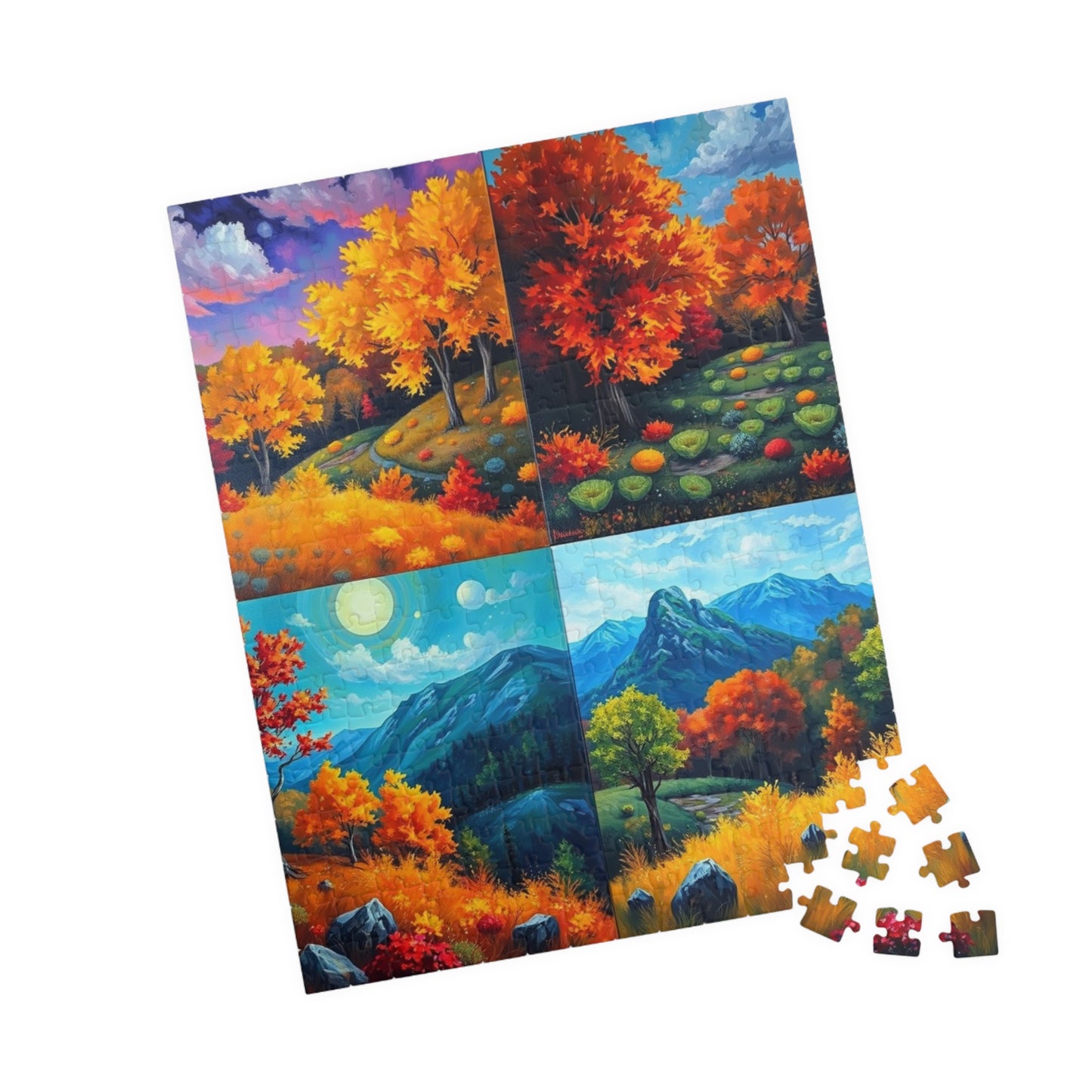 Fall Landscape Jigsaw Puzzle - 4-Quadrant Collage, 110 252 520 1014 Pieces, Autumn Scenery Game, Creative Activity, Family Fun, Gift Puzzle The Puzzle Chest