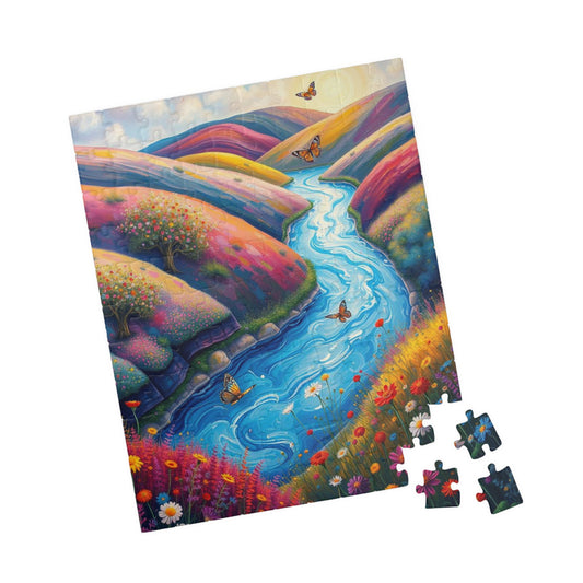 Valley Whispers - River Through Candy Hill Jigsaw Puzzle Collection, Beautiful Nature Puzzle, Colorful Landscape Art, Puzzle Lover Gift, Family Fun, 110/252/520/1014 110 pcs (Vertical) Puzzle The Puzzle Chest