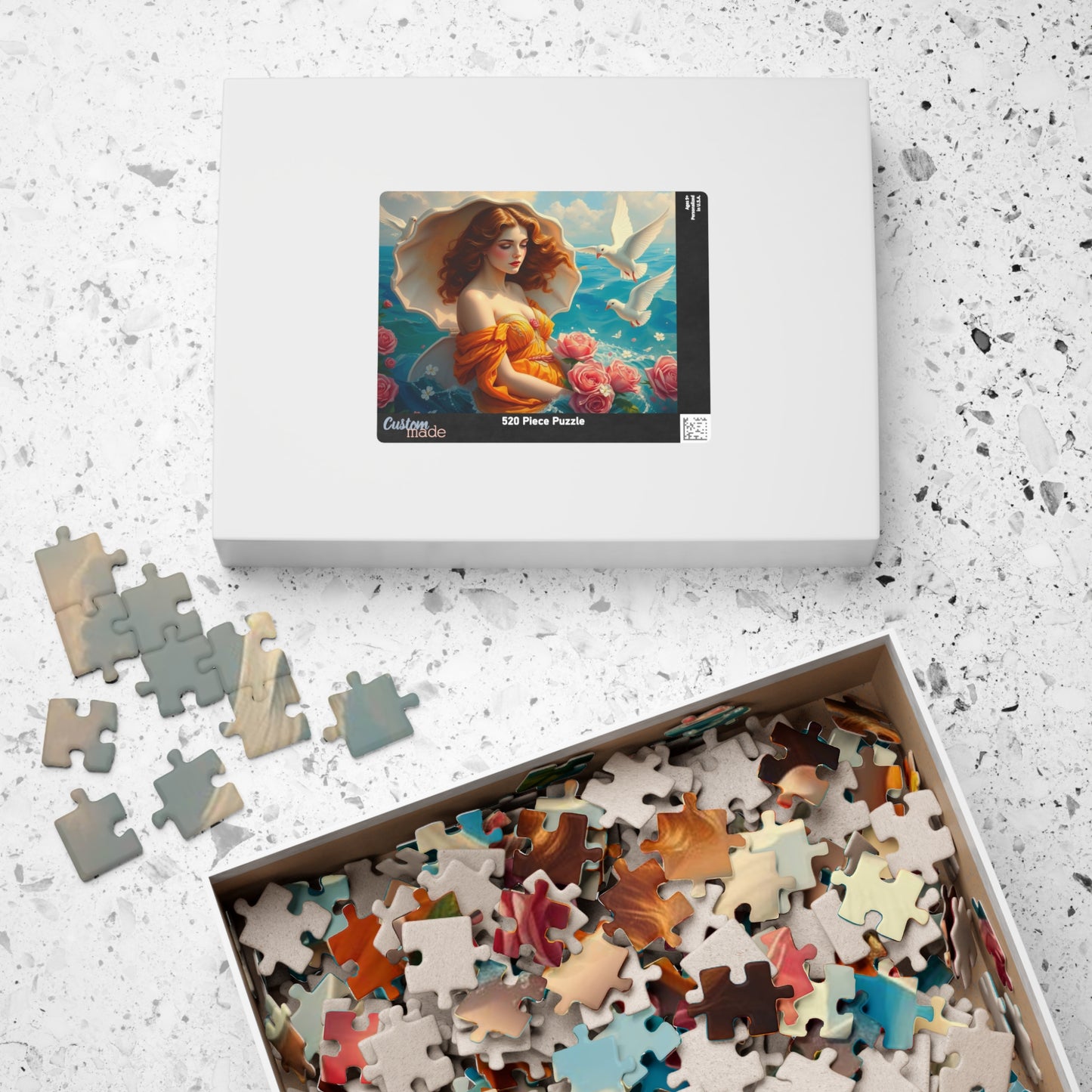 Aphrodite Jigsaw Puzzle Featuring Seashells Doves and Roses, Gift for Art Lovers, Relaxing Activity, Home Entertainment, Birthday Present Puzzle The Puzzle Chest