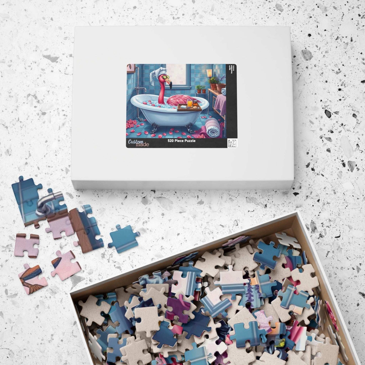 Flamingo Spa Retreat - Cozy Bathroom Puzzle for Adults, Fun Bath Time Art Jigsaw, Unique Gift for Friends, Family Game Night, Brain Teaser