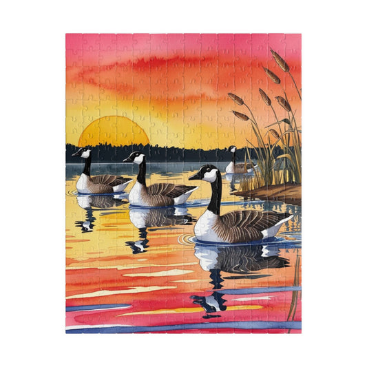 Puzzle, Geese Gliding Across Glassy Lake, 110 252 520 1014-Piece Sunset Jigsaw Game, Relaxing Activity, Bird Lovers Gift, Wildlife Art 252 pcs (Vertical) Puzzle The Puzzle Chest
