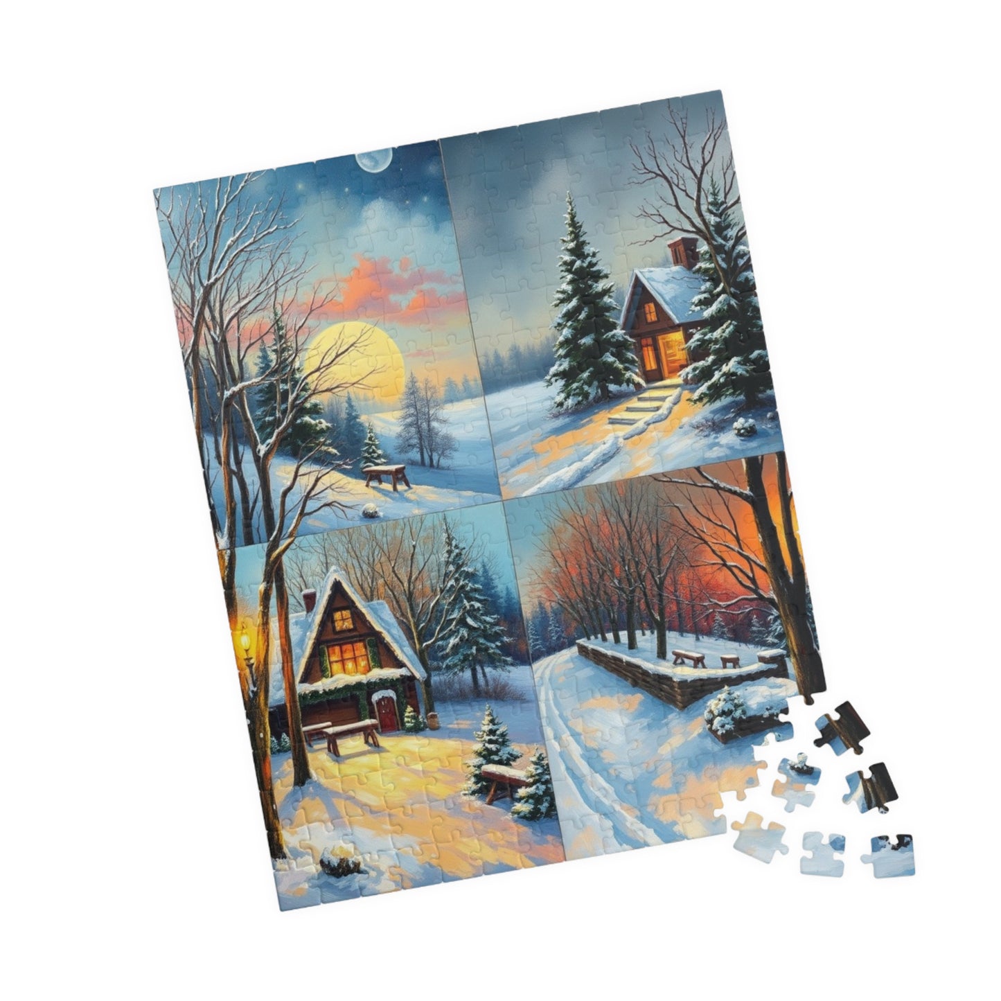 Puzzle, Winter Scene Jigsaw, Four-Quadrant Collage, 110-1014 pieces, Christmas Gift, Snowy Decor, Holiday Puzzle, Family Fun Activity, Puzzle The Puzzle Chest