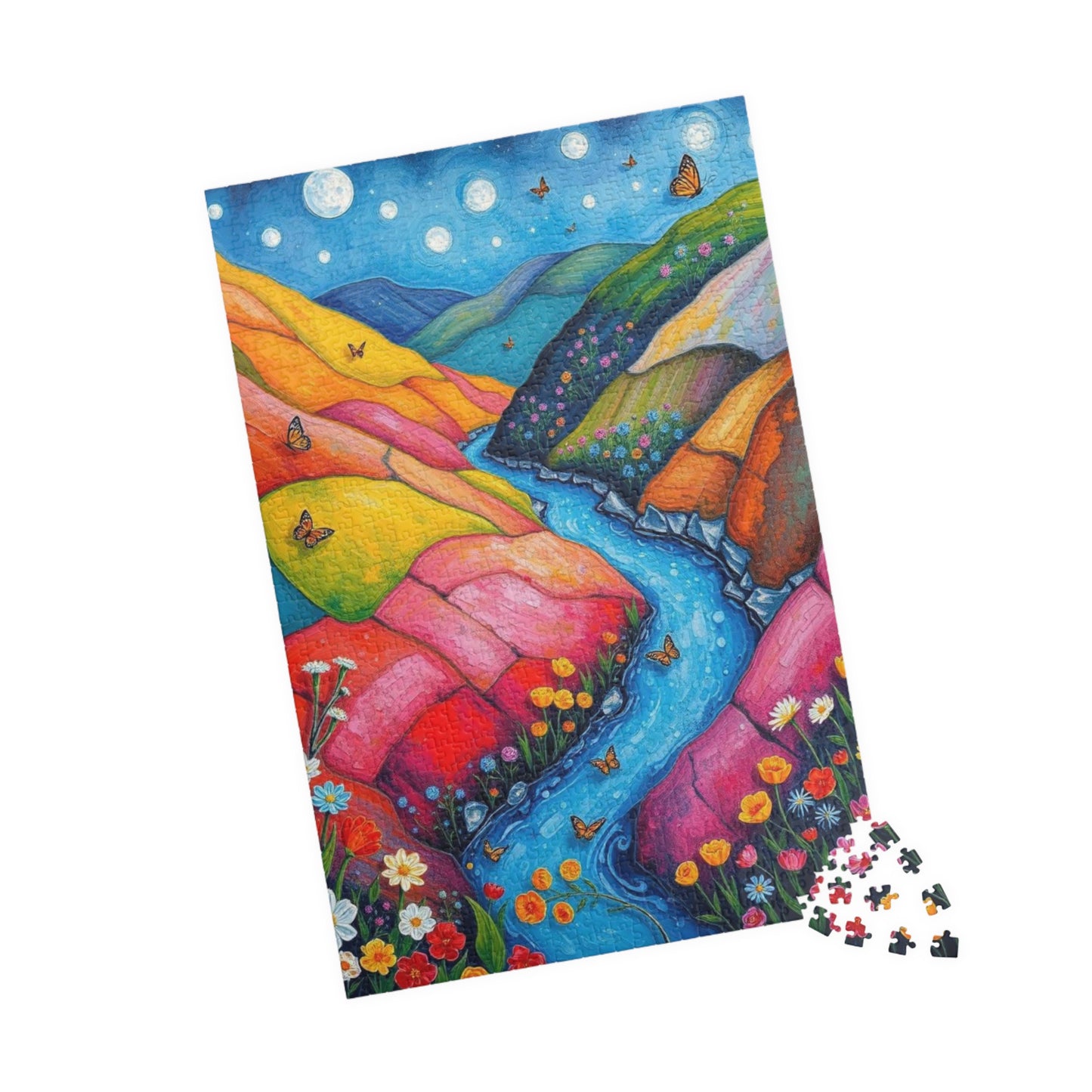 Meadow Stream Melody - River Through Candy Hill Jigsaw Puzzle Collection, Beautiful Nature Puzzle, Colorful Landscape Art, Puzzle Lover Gift, Family Fun, 110/252/520/1014 Puzzle The Puzzle Chest