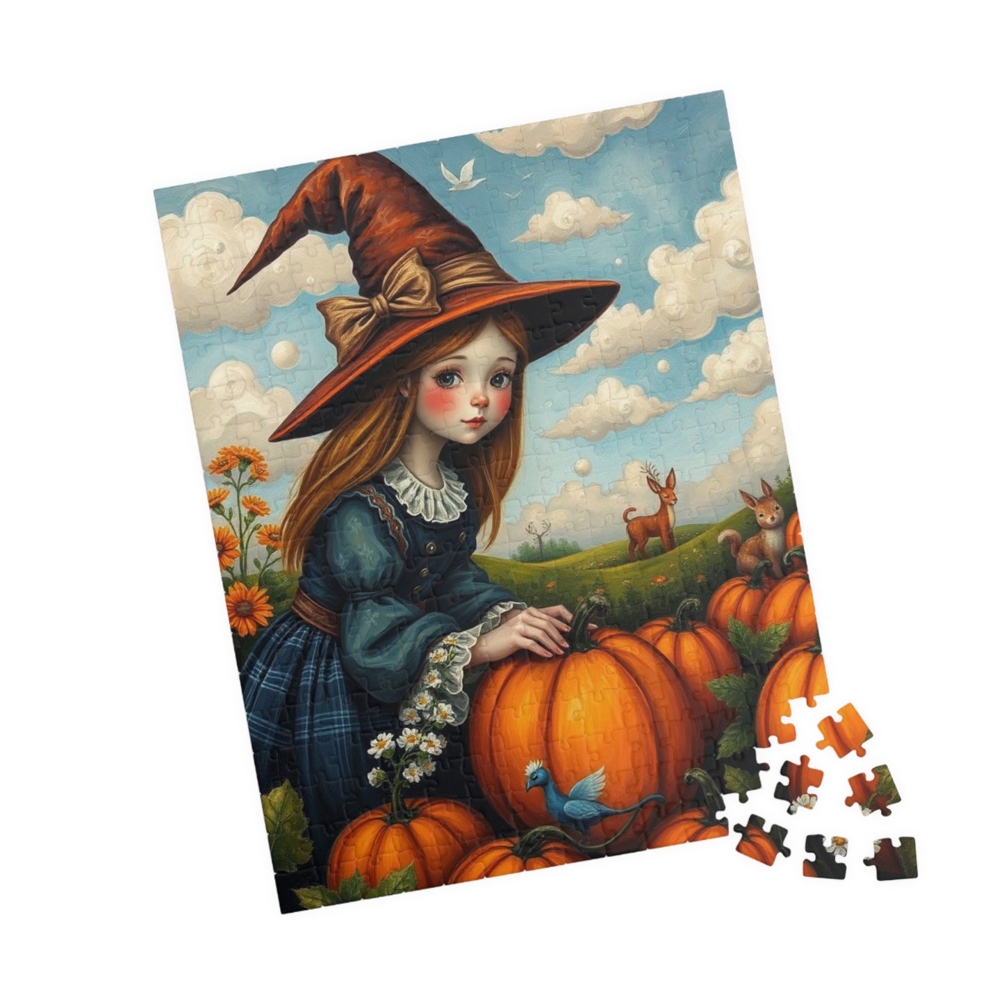 Pumpkin Patch Witch Jigsaw Puzzle - Whimsical Witch Puzzle for All Seasons, Fall Decor, Family Game Night, Halloween Fun, Cozy Home Activity