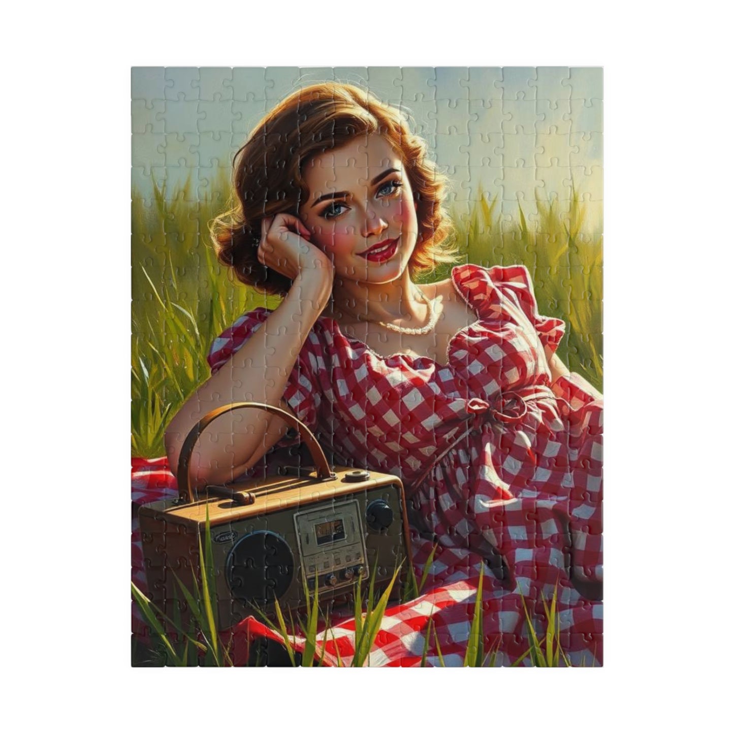 Retro Picnic Puzzle with Vintage Radio Design, Jigsaw for Family Game Night Home Entertainment, Creative Gift Idea, Mindful Brain Teaser 252 pcs (Vertical) Puzzle The Puzzle Chest