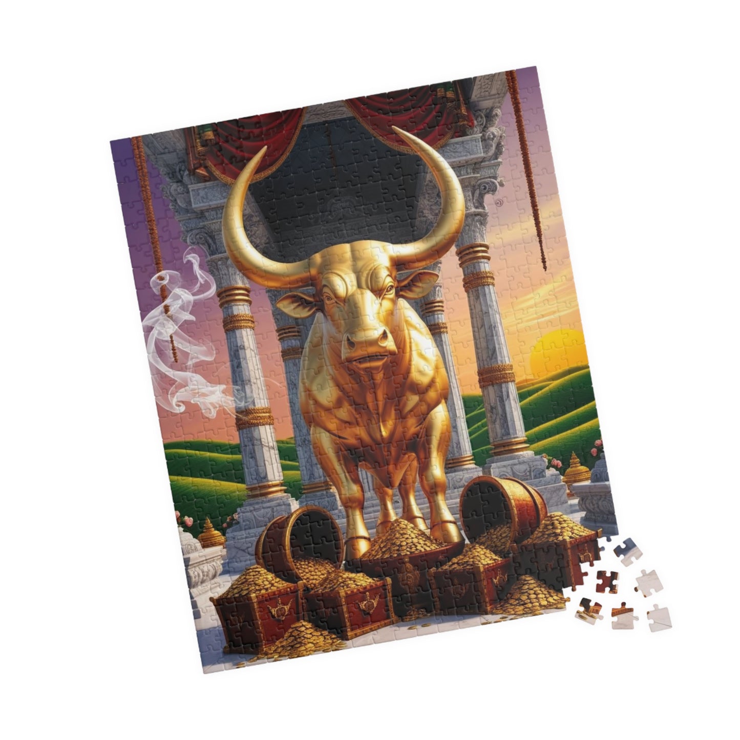 Golden Bull Puzzle - Taurus Zodiac Sign Jigsaw Game, Family Activity, Perfect Gift for Cow Lovers, Unique Gift for Birthdays, Meditation Puzzle The Puzzle Chest