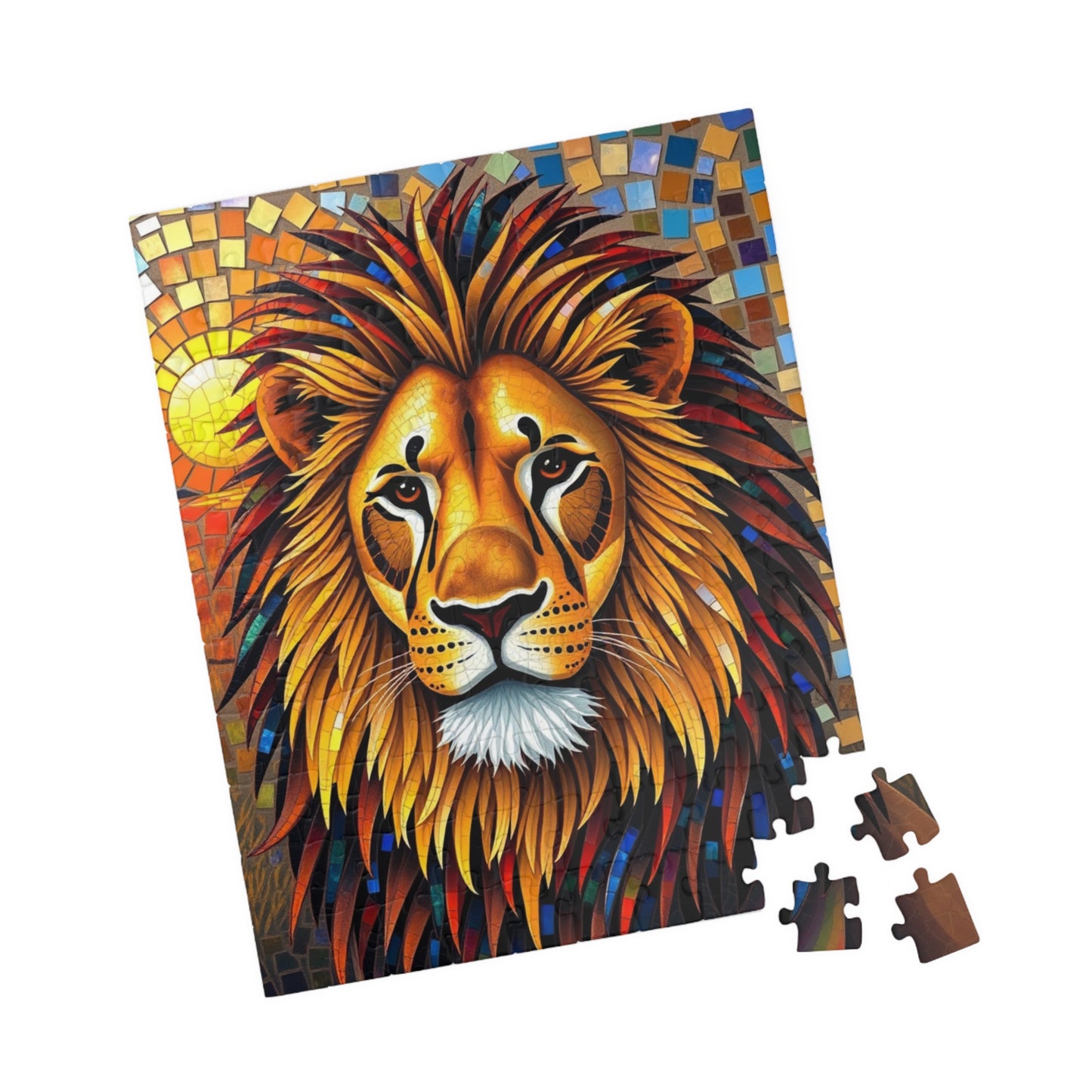 Beautiful Mosaic Lion Jigsaw Puzzle, Majestic Colorful Animal Wildlife Game with Vibrant Savannah Sunset, Animal Lover Art Fan Unique Gift Puzzle The Puzzle Chest