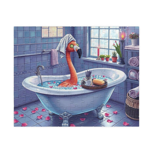 Flamingo in Bubble Bath Jigsaw Puzzle - Fun and Whimsical Spa Game 110 pcs (Horizontal) Puzzle The Puzzle Chest