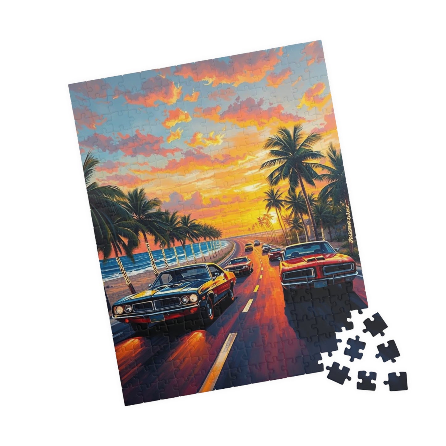 Sunset Muscle Car Puzzle | Nostalgic Jigsaw Puzzle for Adults, Friend Gift for Car Enthusiasts, Family Fun Game Night, Challenging Activity Puzzle The Puzzle Chest
