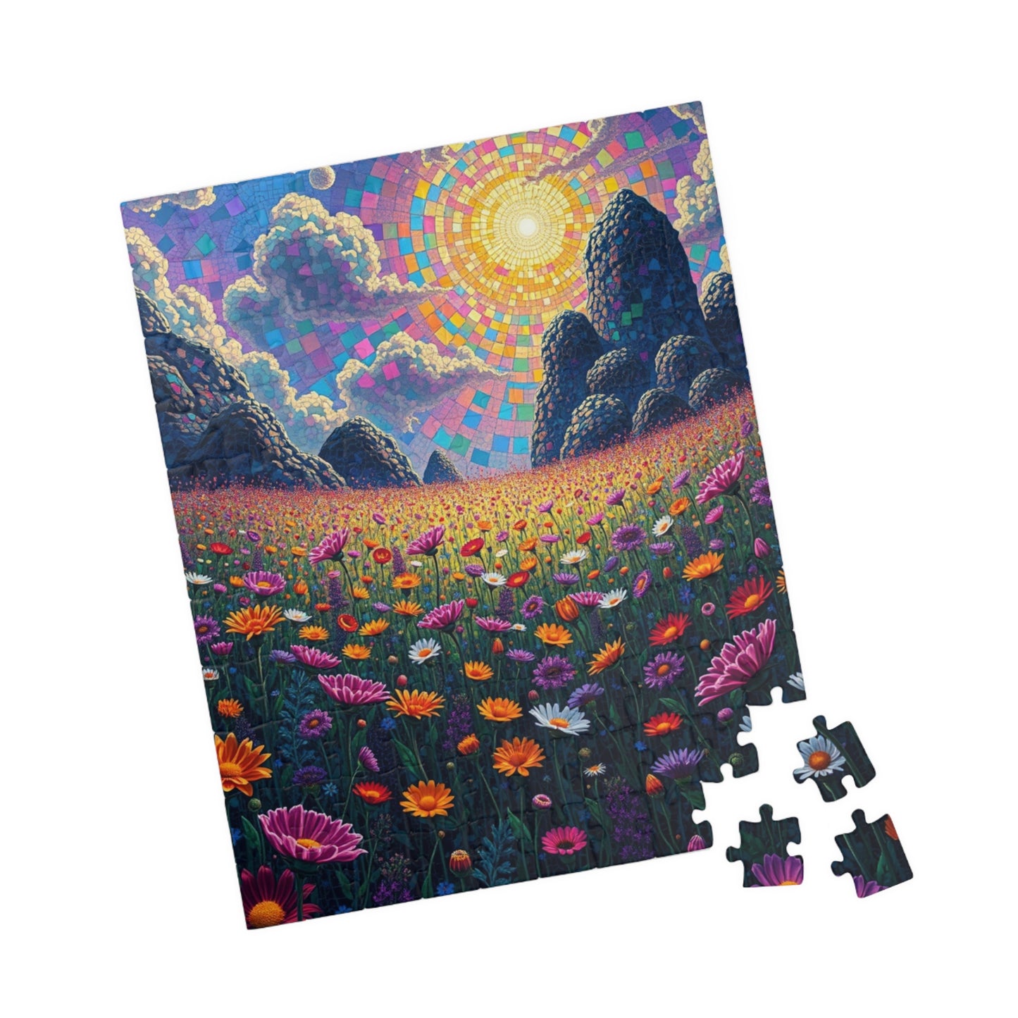 Colorful Sunrise Flower Puzzle, Floral Mosaic Jigsaw Game for Adults, Nature Art Puzzle, Family Game Night, Gift for Nature Lovers Puzzle The Puzzle Chest
