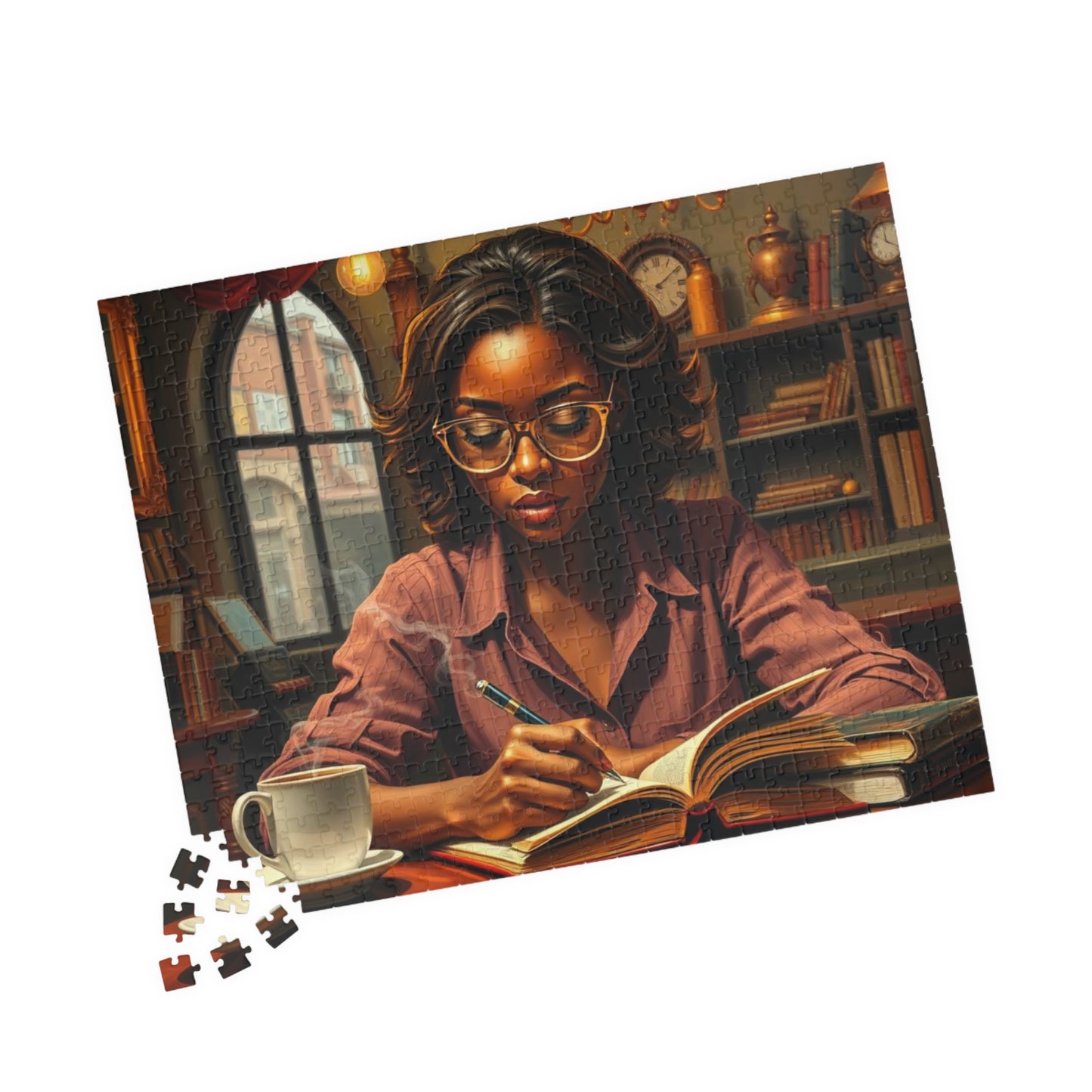 African American Woman Reading Jigsaw Puzzle, Black Art Afrocentric Puzzle Lover Gift for Bookworms, Friends, Family Fun, Mindful Home Entertainment Puzzle The Puzzle Chest