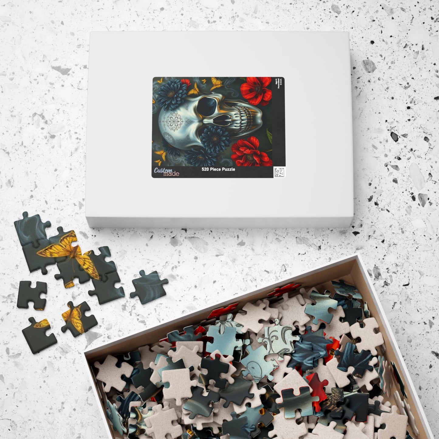 Gothic Skull Floral Puzzle | Artistic Day of the Dead Jigsaw Game for Adults, Gift for Puzzle Lovers Dark Art Enthusiasts, Unique Challenge Puzzle The Puzzle Chest