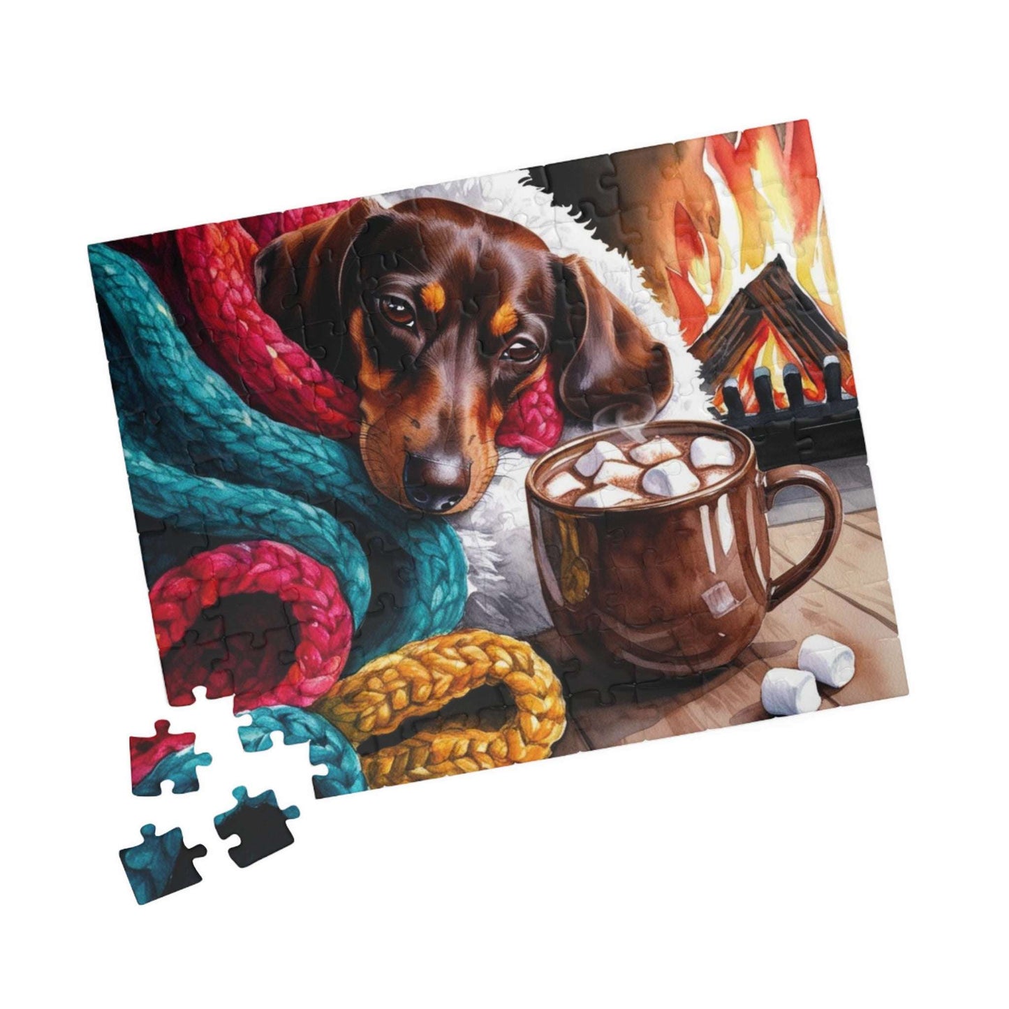 Cozy Winter Dachshund Puzzle - Dog by Fireplace Jigsaw Game, Holiday Family Fun, Mindful Gift for Animal Lovers, Indoor Activity Puzzle The Puzzle Chest