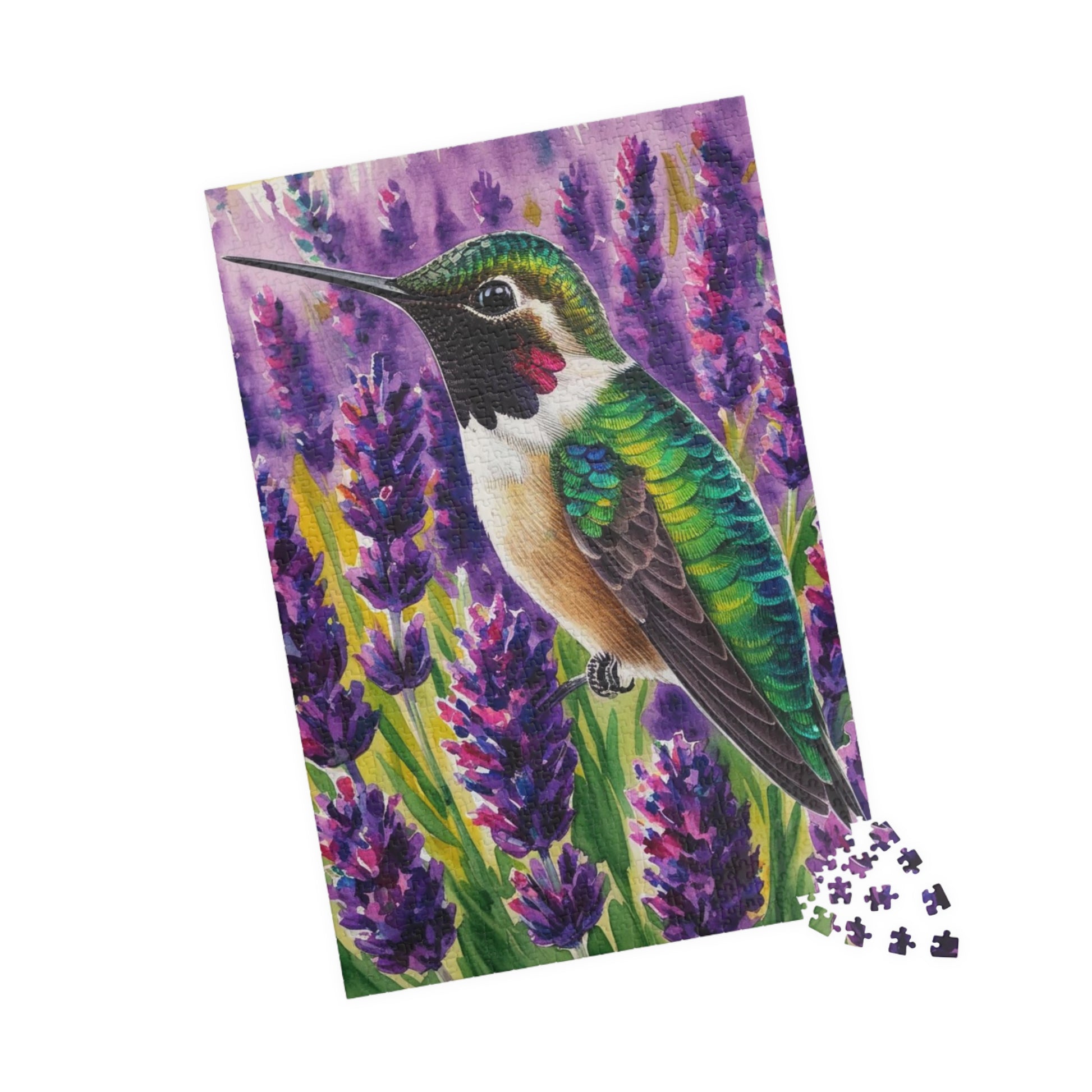 Bird and Flower Puzzle, Hummingbird Feathers and Lavender Field Jigsaw Game, Mind Challenge, Relaxation Activity for Animal Lover, Hobbyist Puzzle The Puzzle Chest